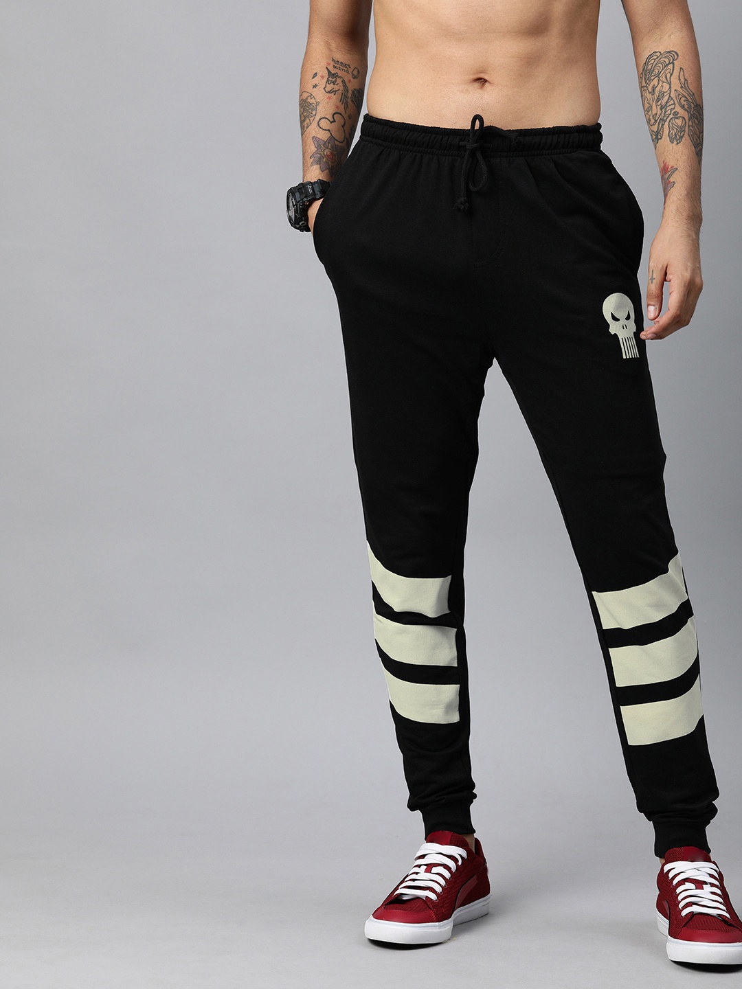 

Kook N Keech Marvel Men Black Off-White Striped Joggers
