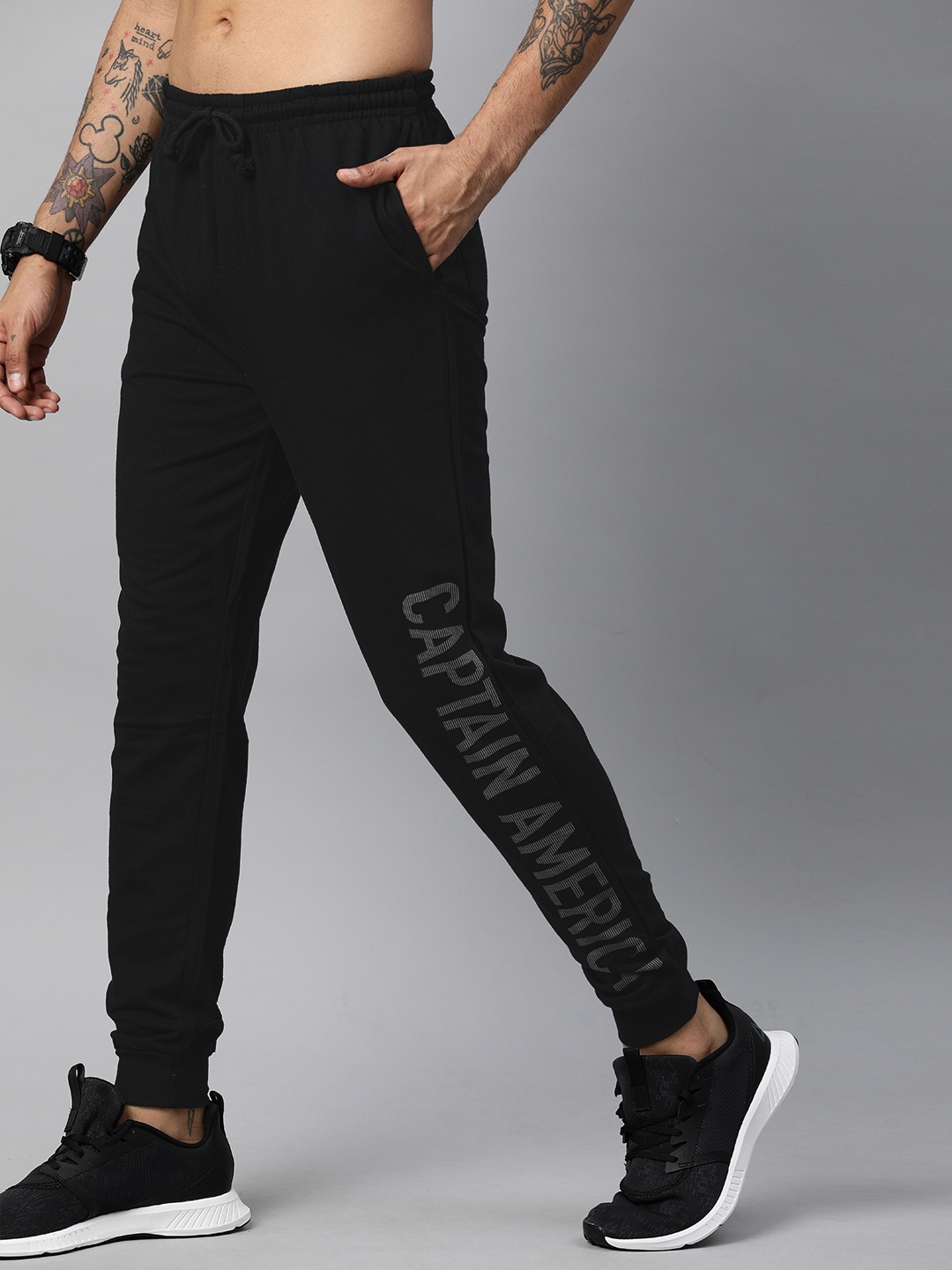 

Kook N Keech Marvel Men Black Solid Joggers with Printed Detail
