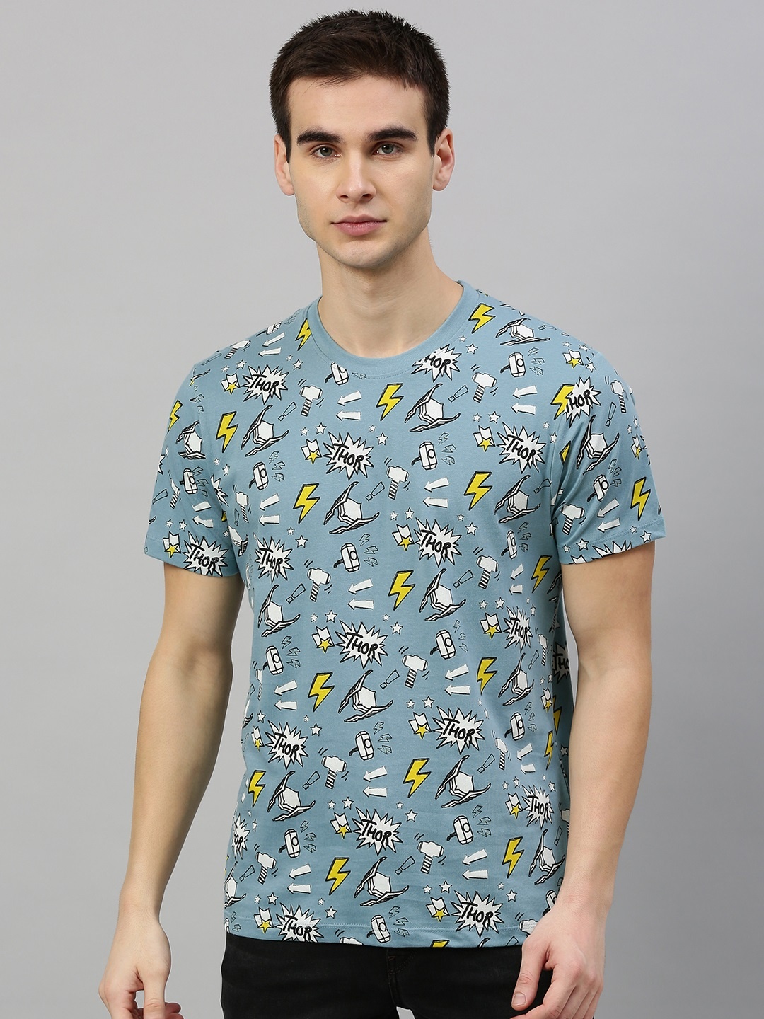 

Kook N Keech Marvel Men Blue White Thor Printed Round Neck Pure Cotton T-shirt