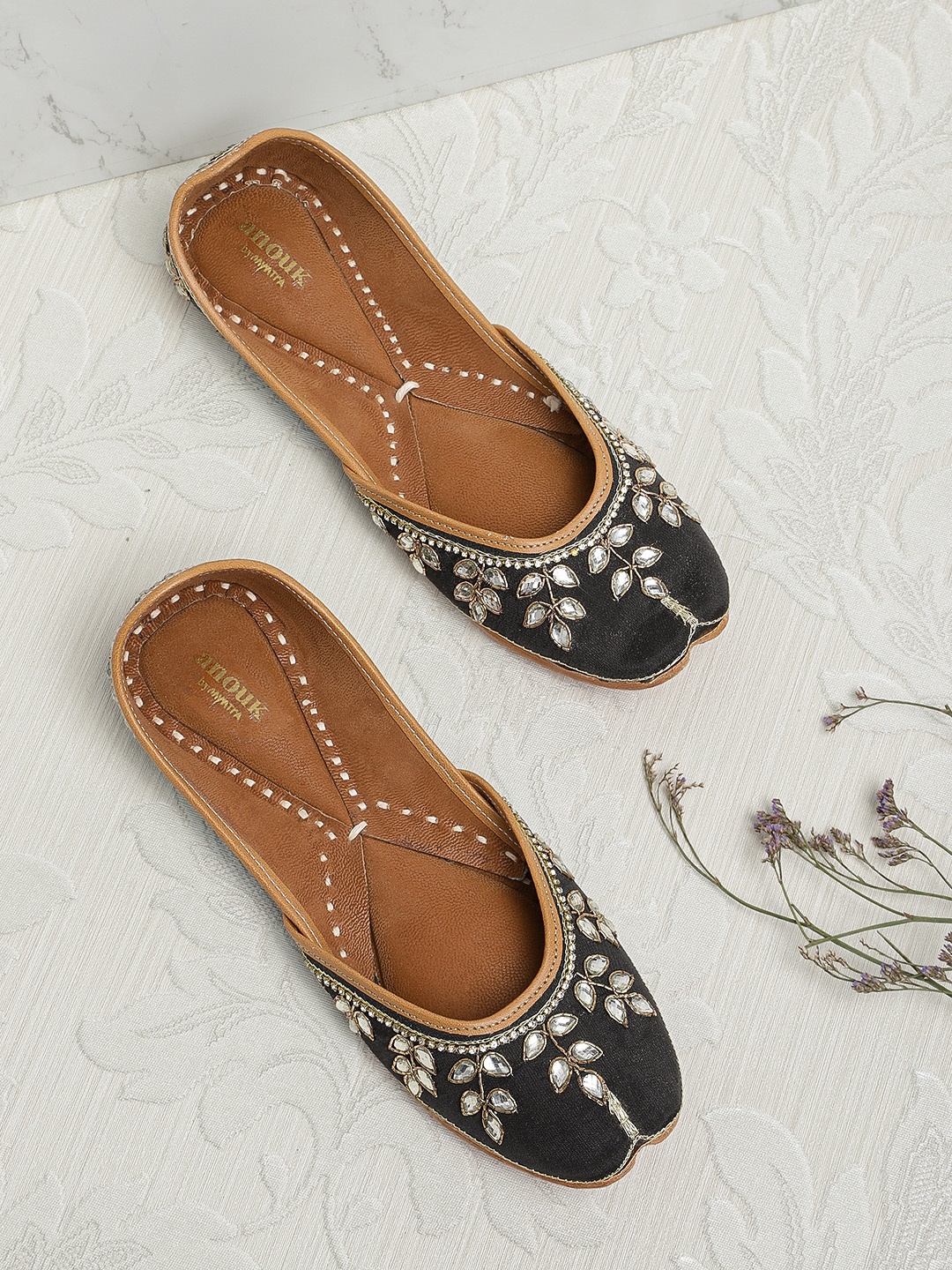 

Anouk Women Black Embellished Mojaris