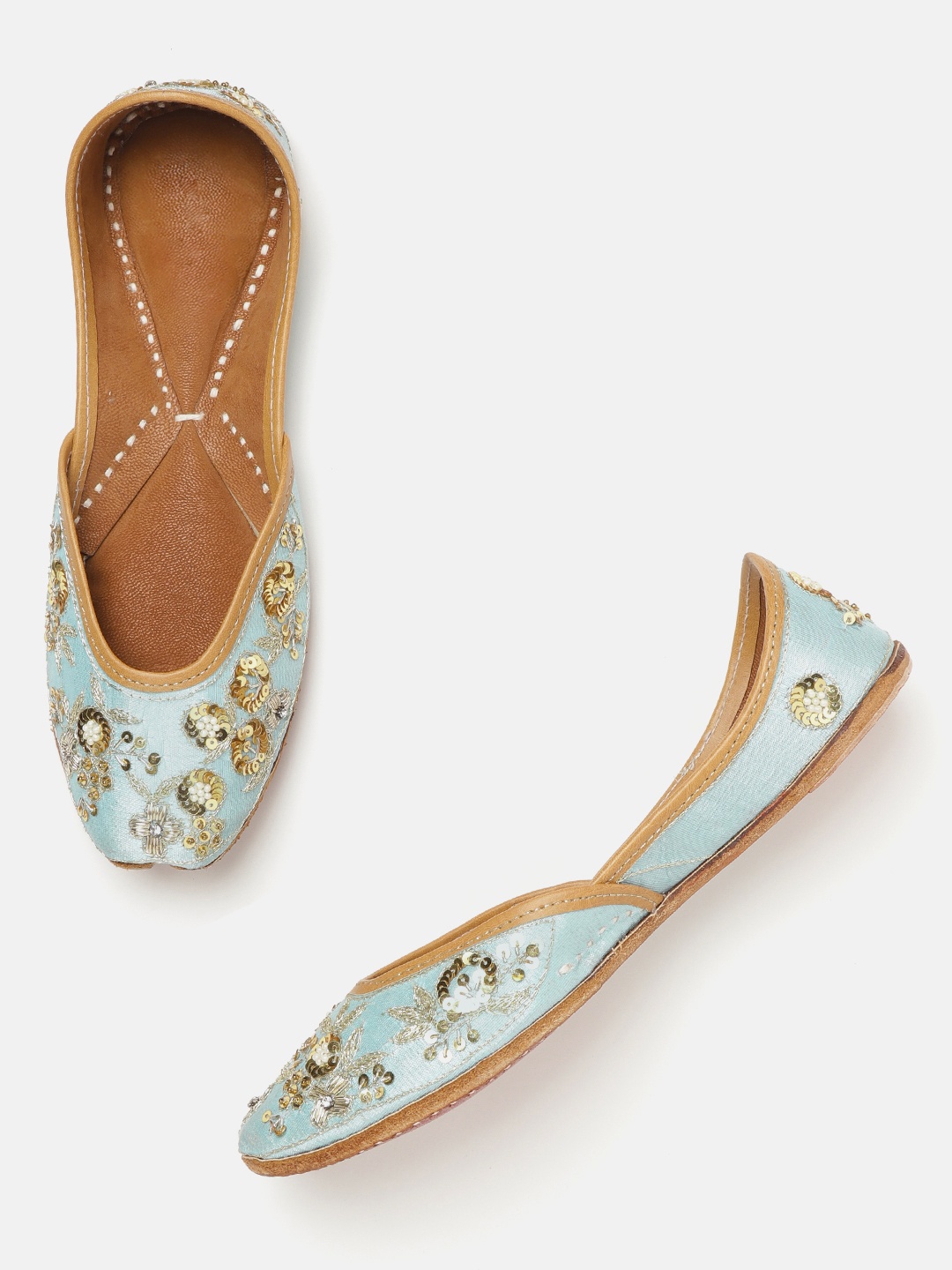 

Anouk Women Blue & Gold-Toned Embellished Mojaris