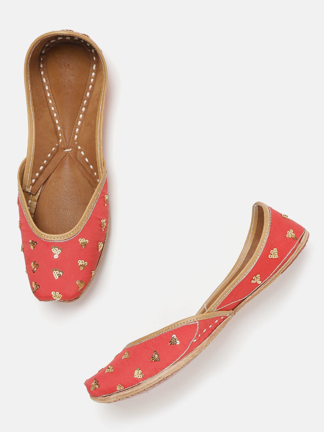 

Anouk Women Coral Red Embellished Mojaris