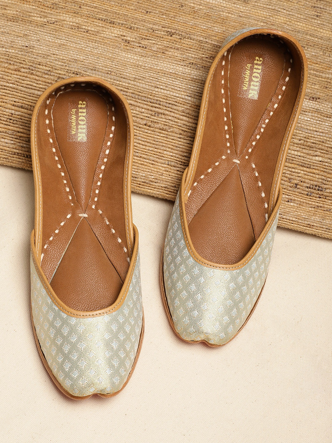 

Anouk Women Mint Green Woven Design Mojaris