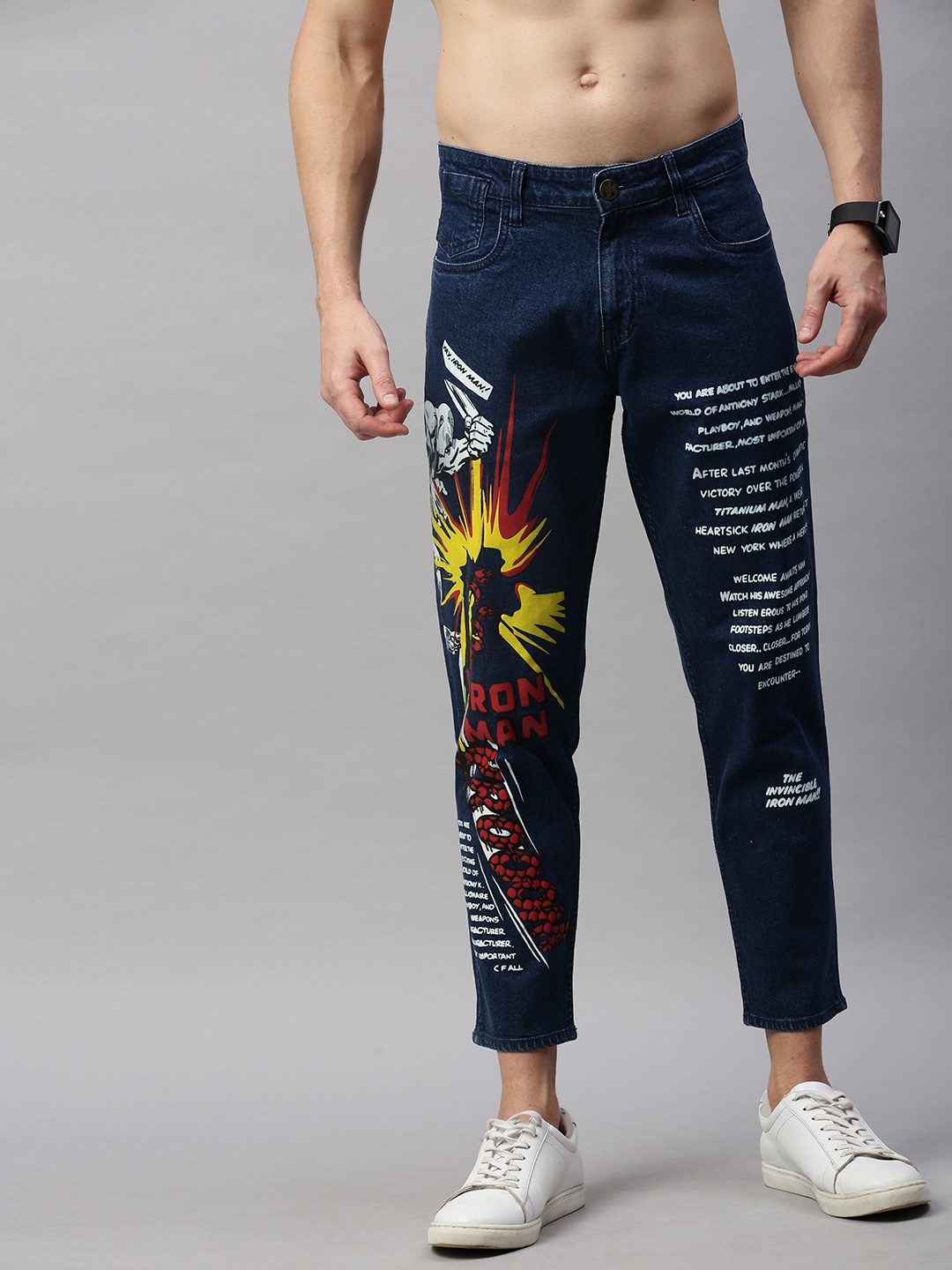 

Kook N Keech Men Blue Printed Regular Fit Mid-Rise Clean Look Stretchable Cropped Jeans