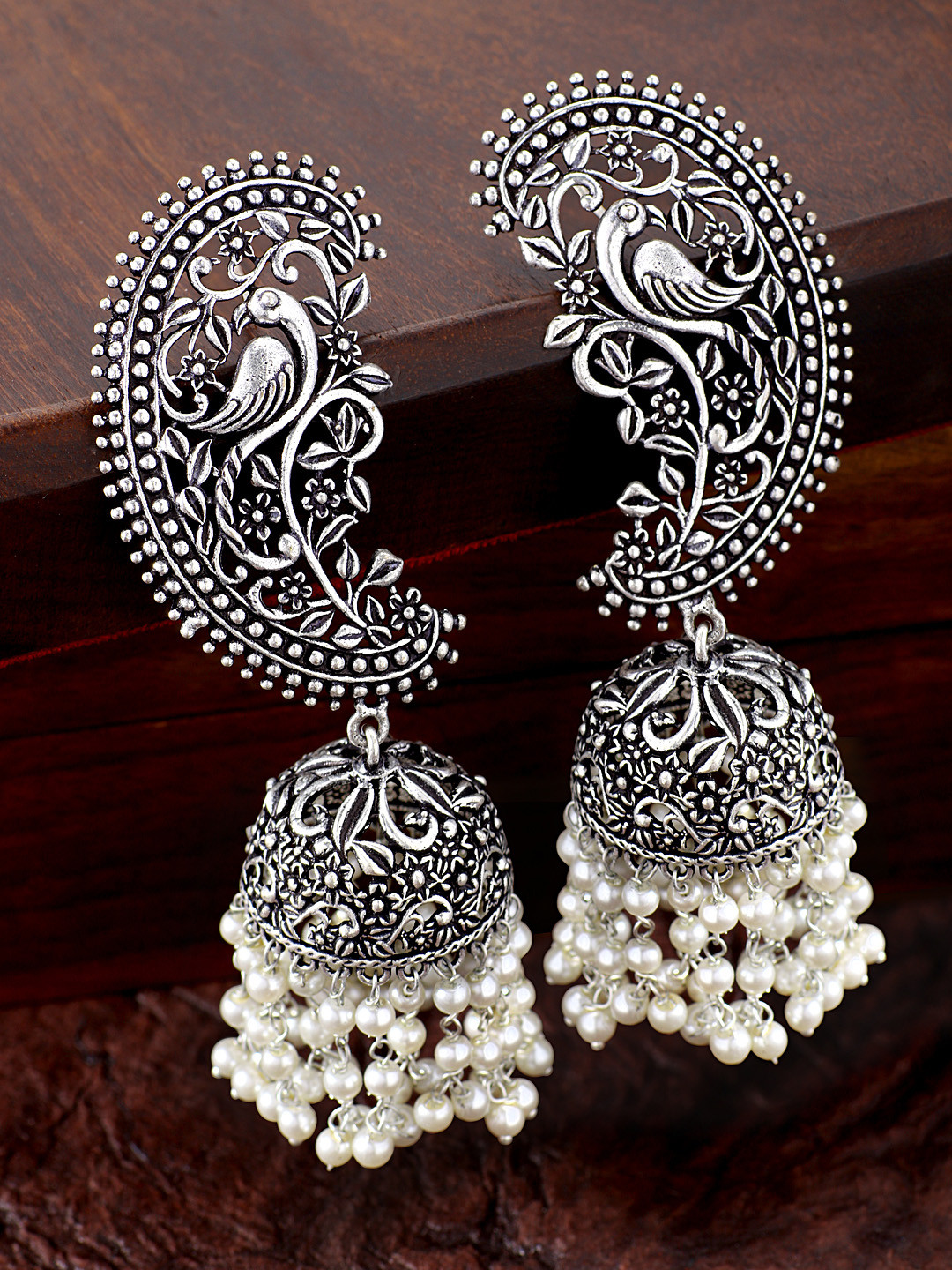 

Peora Oxidised Silver-Plated Dome Shaped Jhumkas