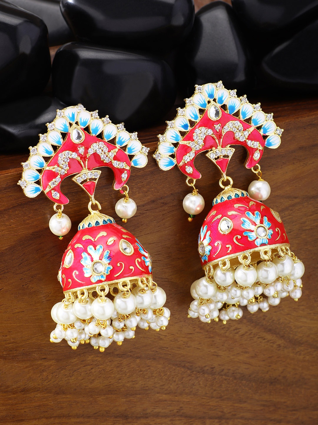 

Peora 18K Gold-Plated & Pink Dome Shaped Meenakari Jhumkas