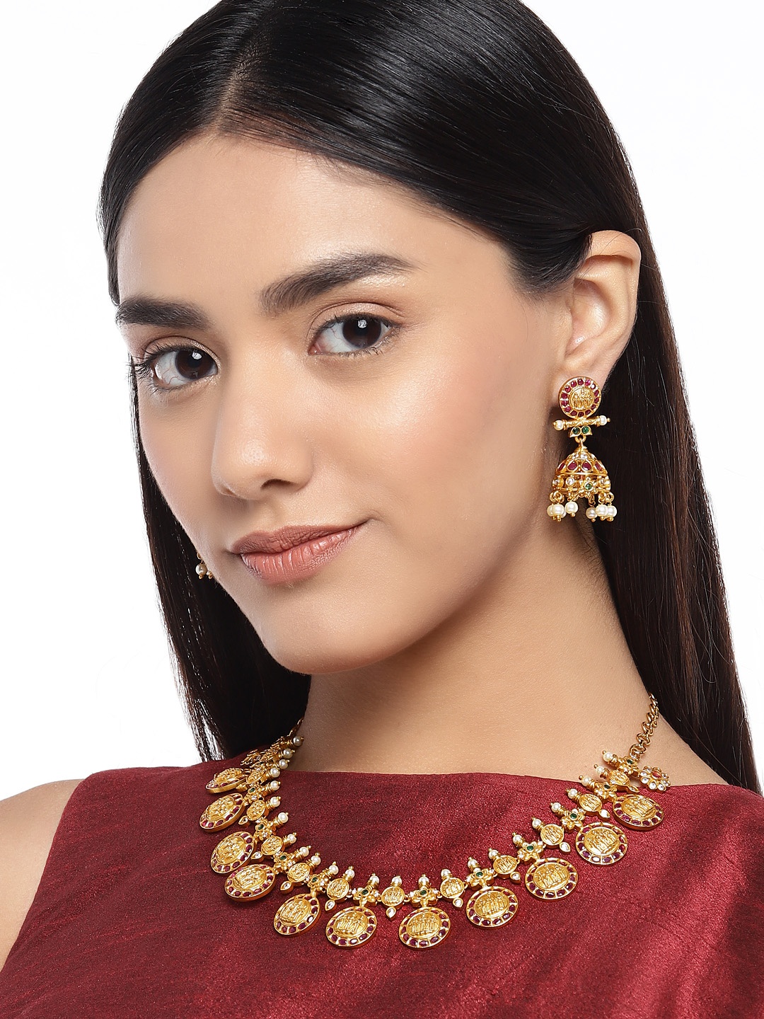 

Peora Gold-Plated Traditional Designer Ruby Emerald CZ-Studded Jewellery Set