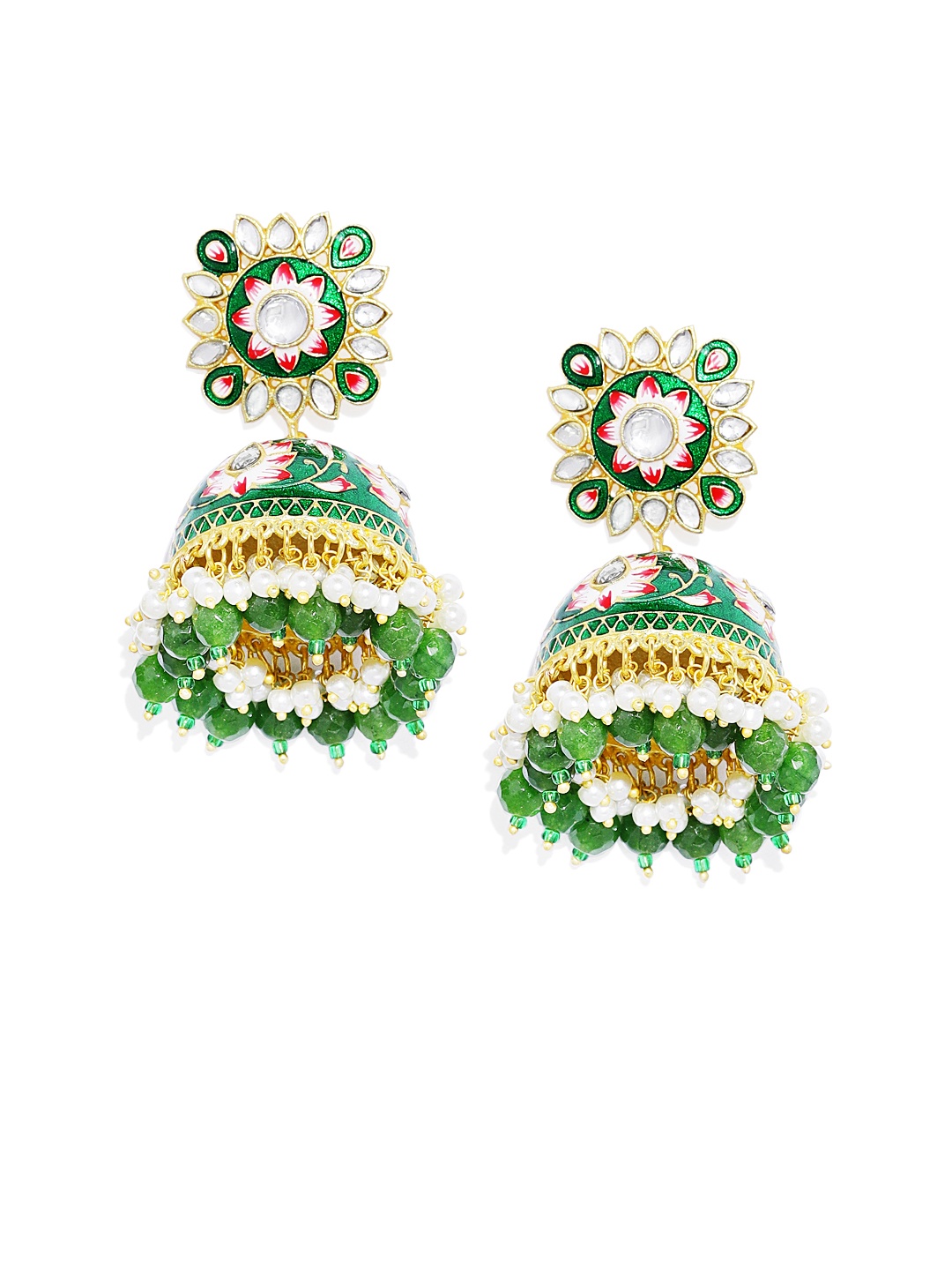 

Peora 18KT Gold-Plated & Green Enamel Work Dome Shaped Jhumkas