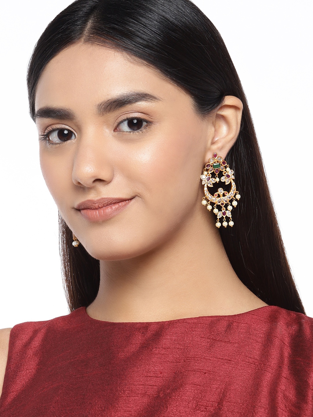 

Peora Gold-Plated CZ Embellushed Classic Temple Drop Earrings