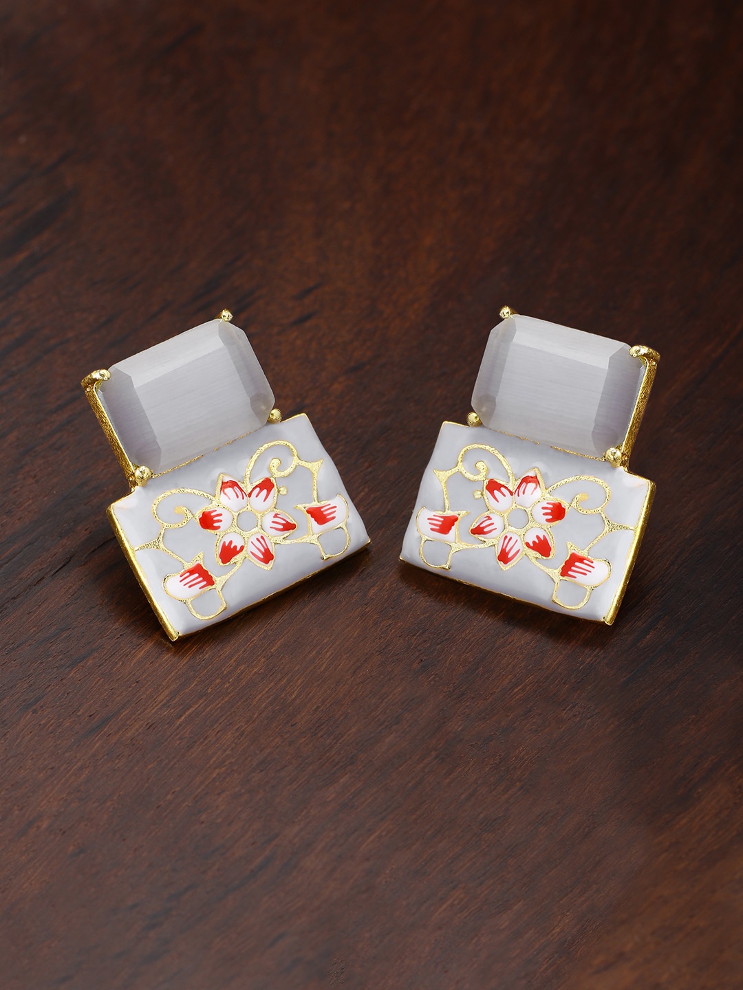 

Peora Gold-Plated & Grey Enamelled Handwork Geometric Studs