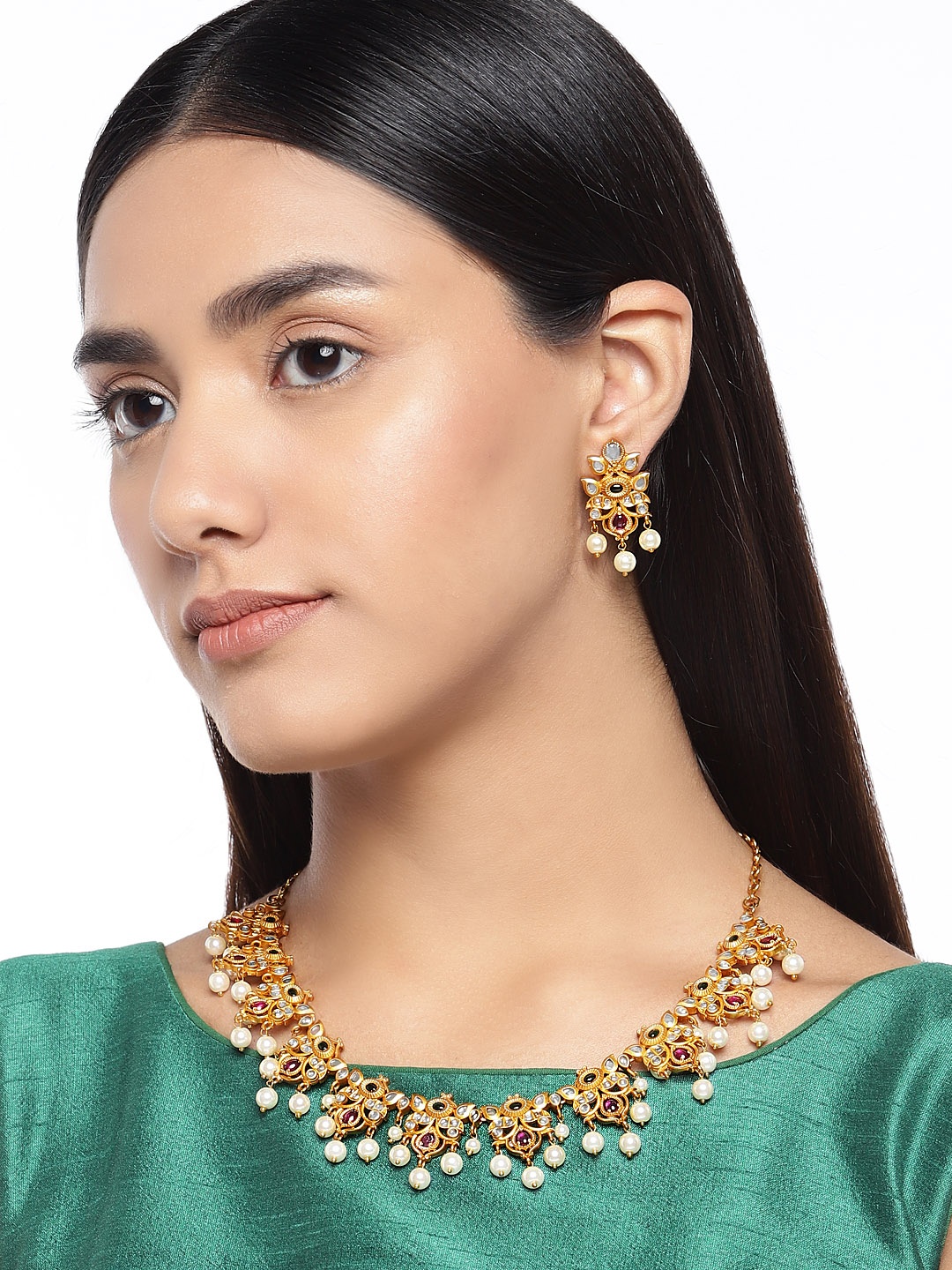 

Peora Gold-Plated & Red Zircon Studded Jewellery Set, Multi
