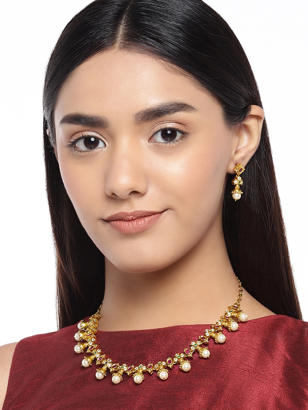 

Peora Gold-Plated & Pink Zircon Stone Studded Jewellery Set