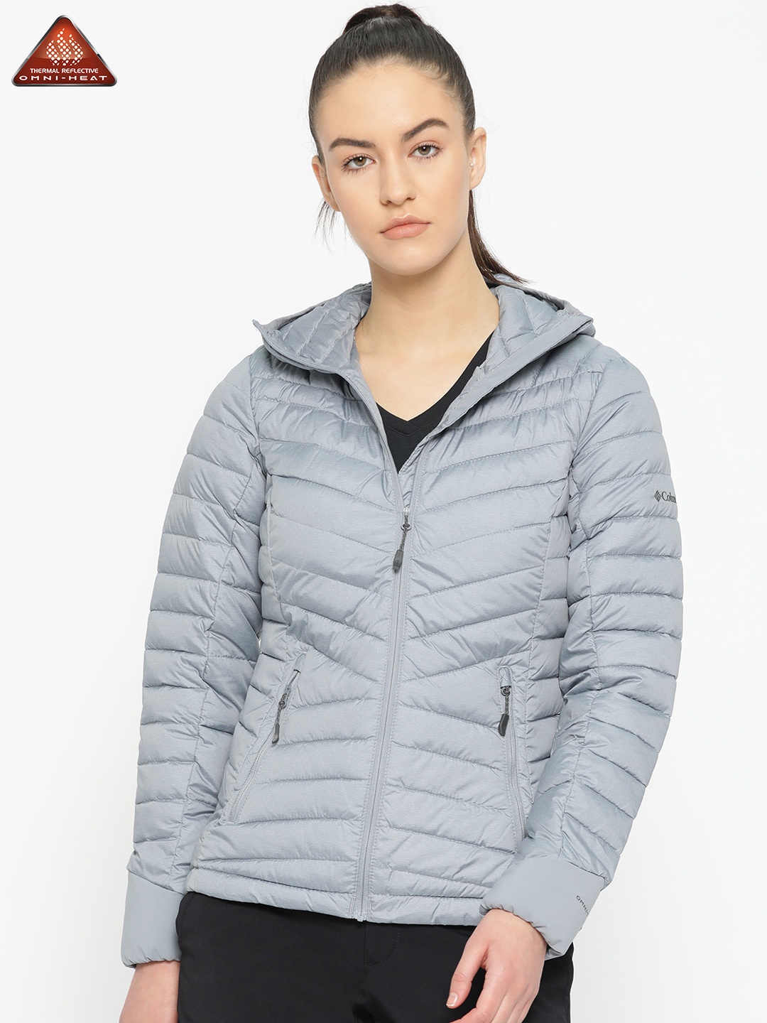 

Columbia Women Grey Solid Windgates Hooded Sporty Hiking Jacket