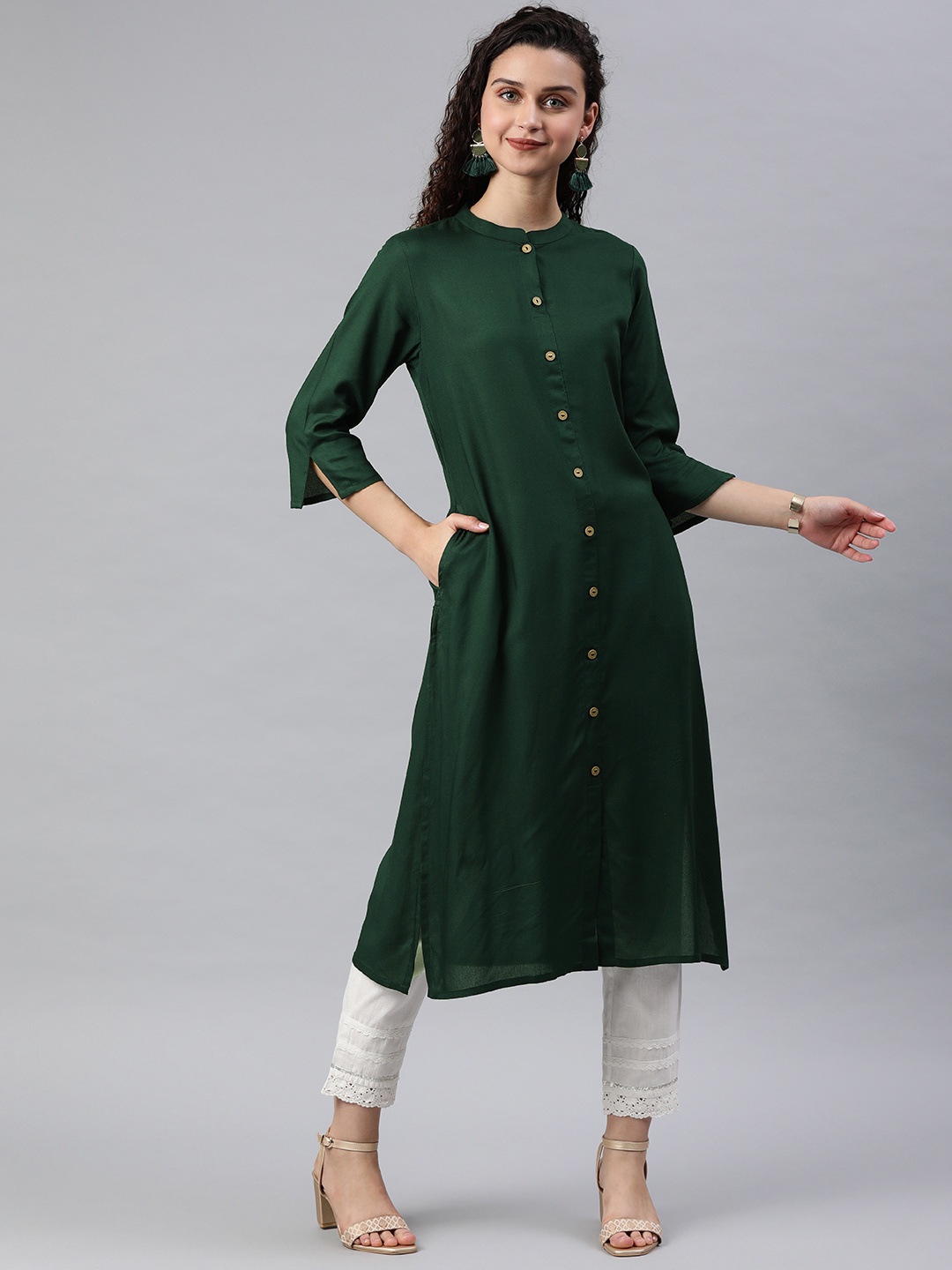 

Juniper Women Green Solid A-Line Kurta