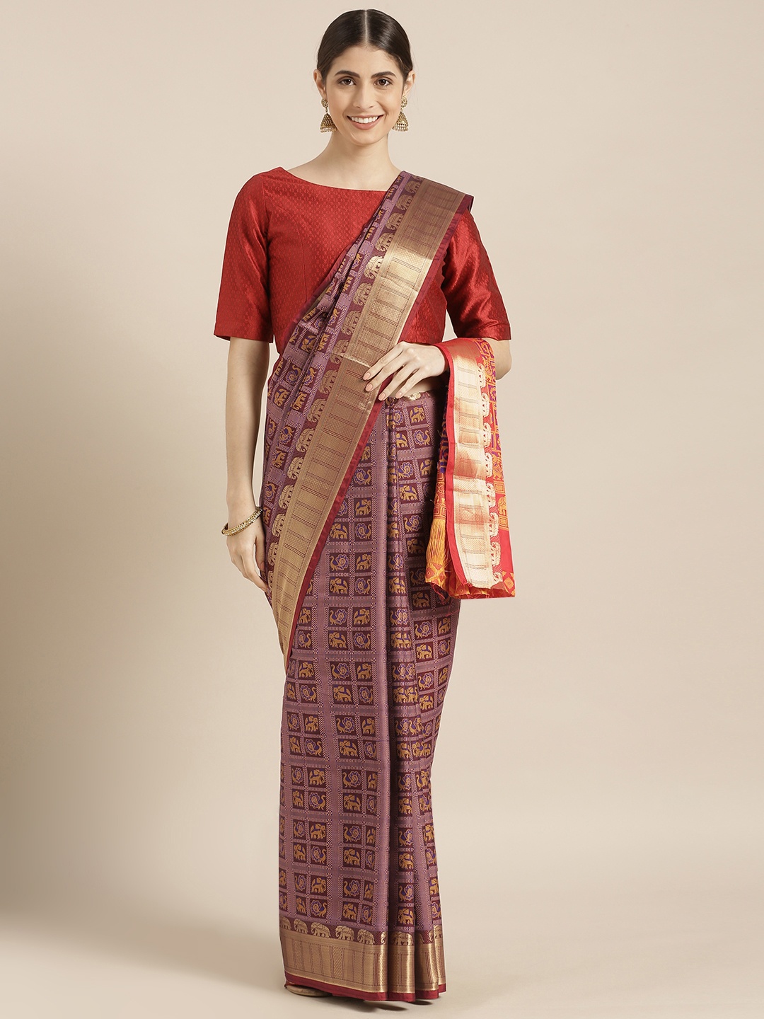 

Mitera Brown Silk Blend Woven Design Patola Saree