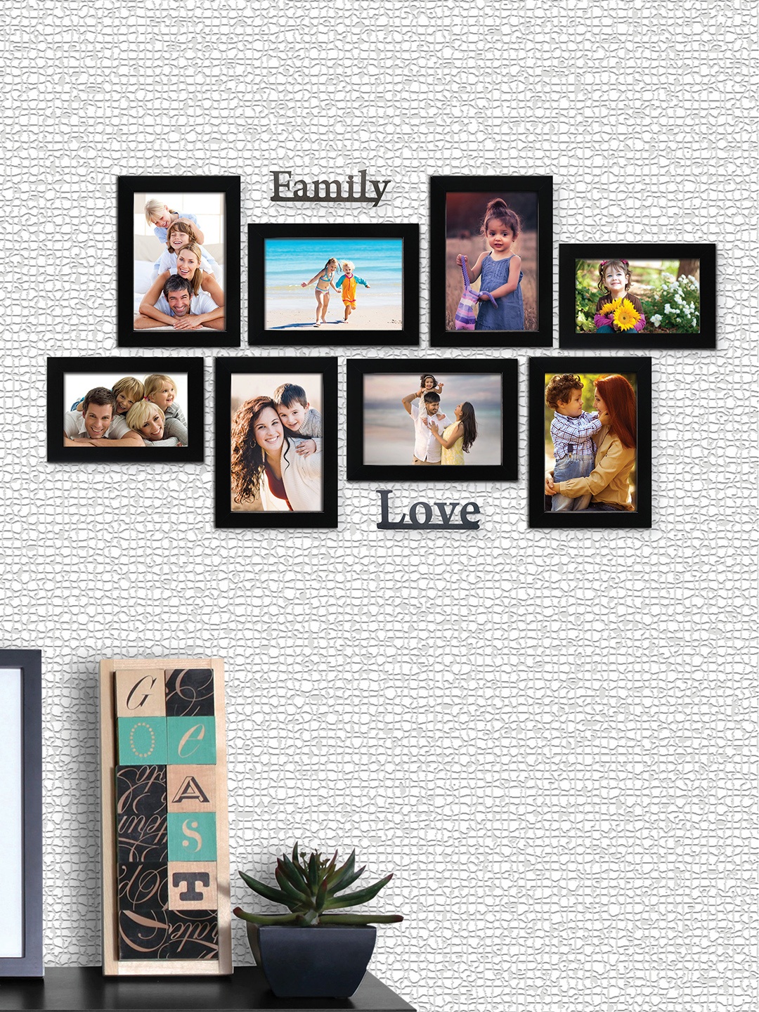 

RANDOM Set of 8 Black Solid Individual Photo Frames With Plaques