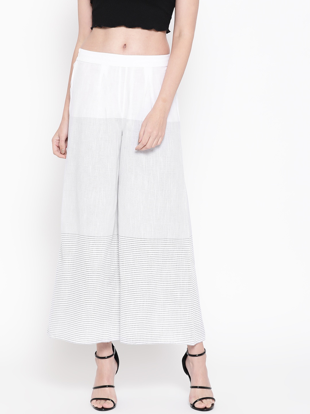 

Be Indi Women White & Black Striped Wide Leg Palazzos