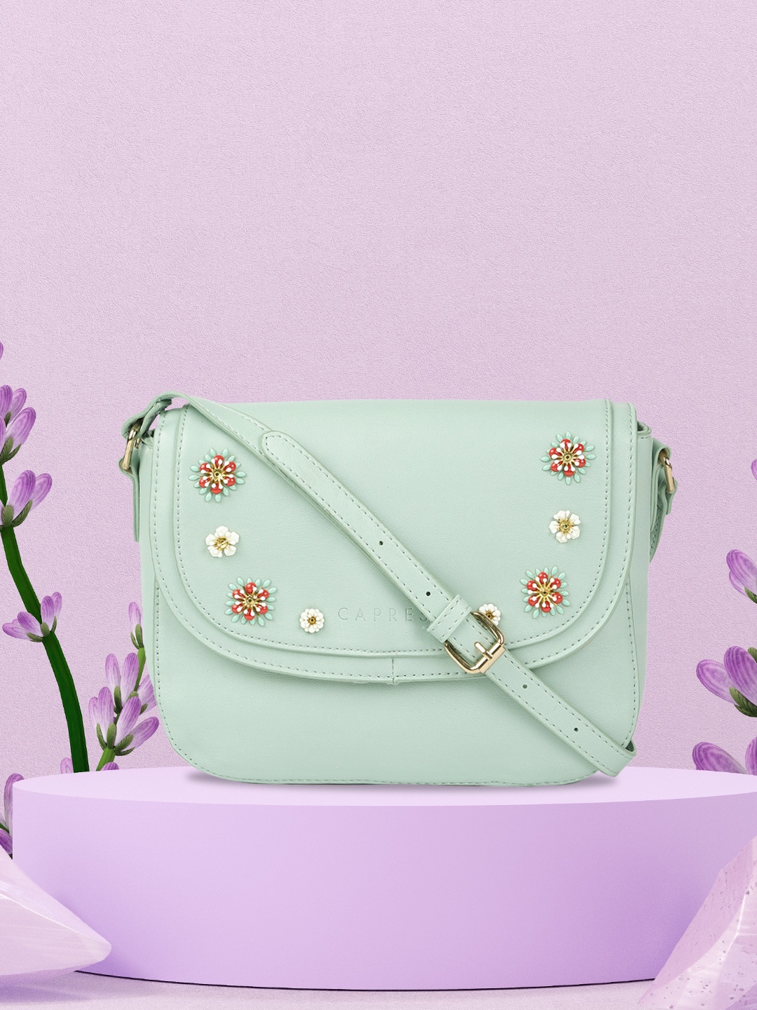 

Caprese Green Embellished Sling Bag