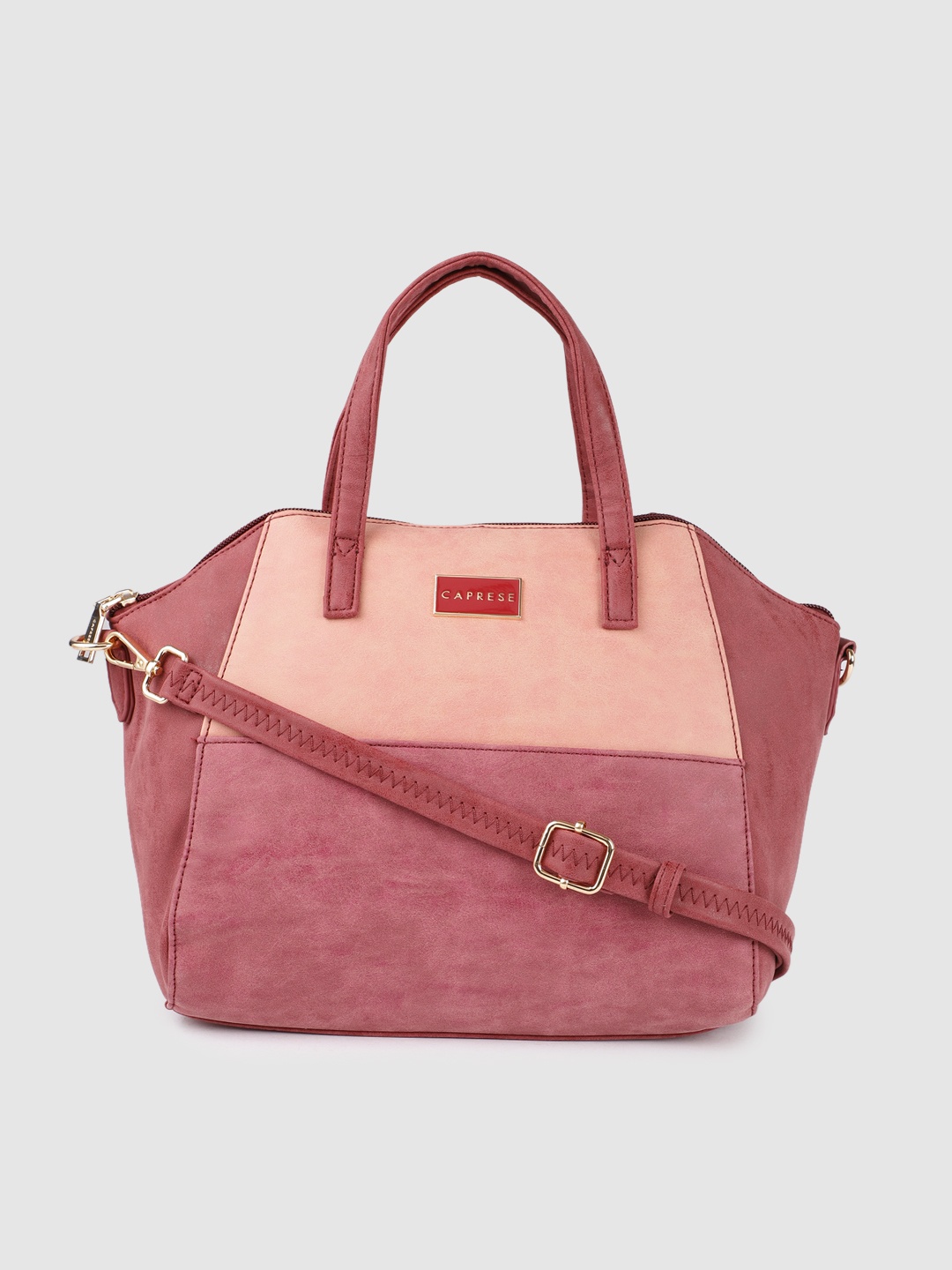 

Caprese Pink & Peach-Coloured Colourblocked Handheld Bag