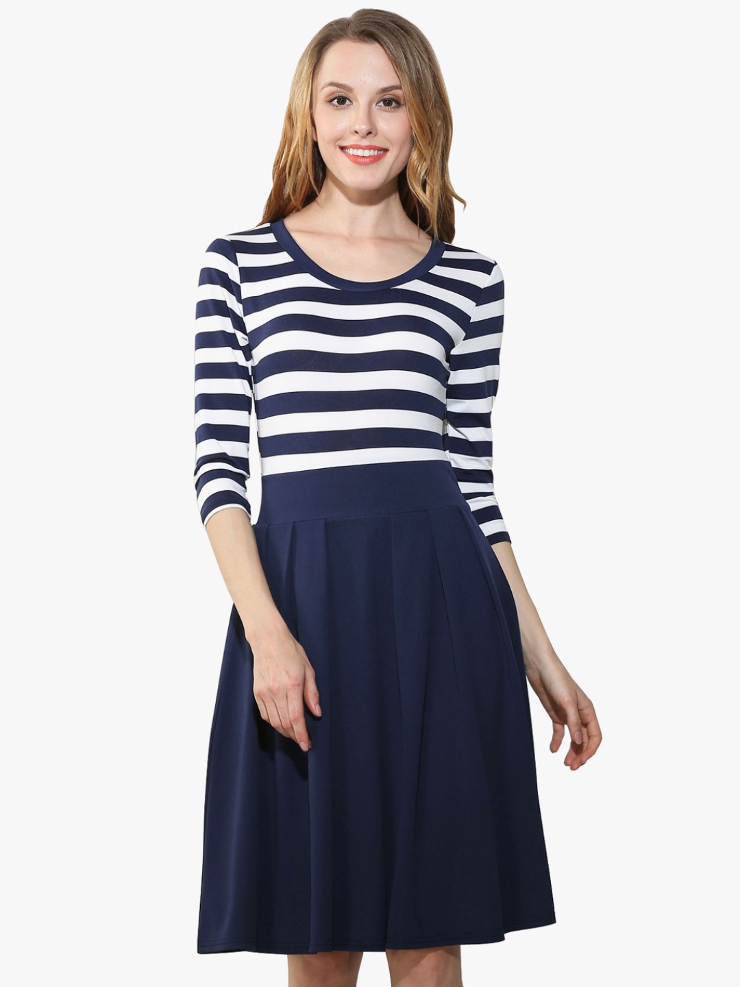 

JC Collection Women Navy Blue & White Striped Fit & Flare Dress