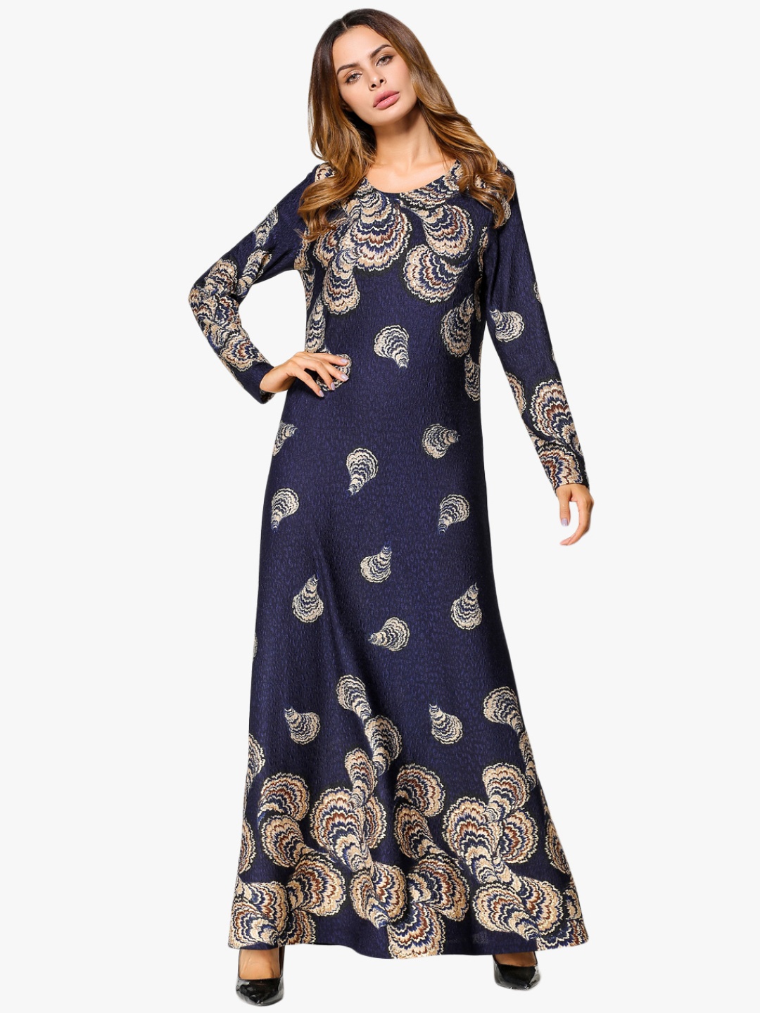 

JC Collection Women Navy Blue & Golden Printed Maxi Ethnic Dress