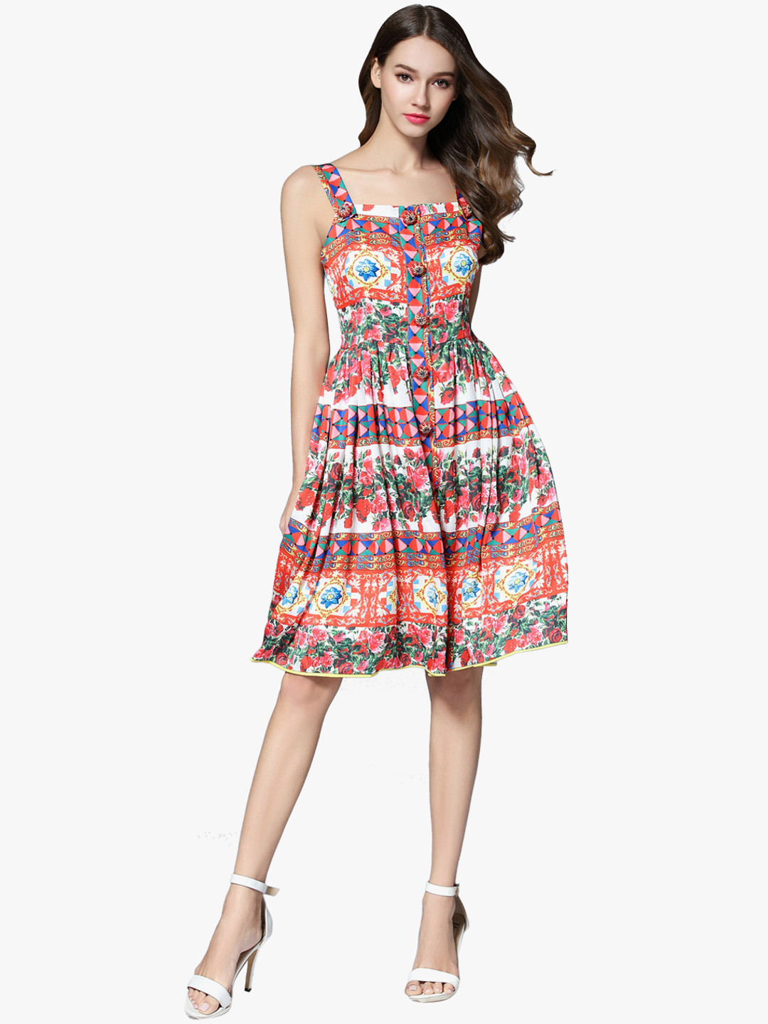 

JC Collection Women White & Red Printed Fit and Flare Dress