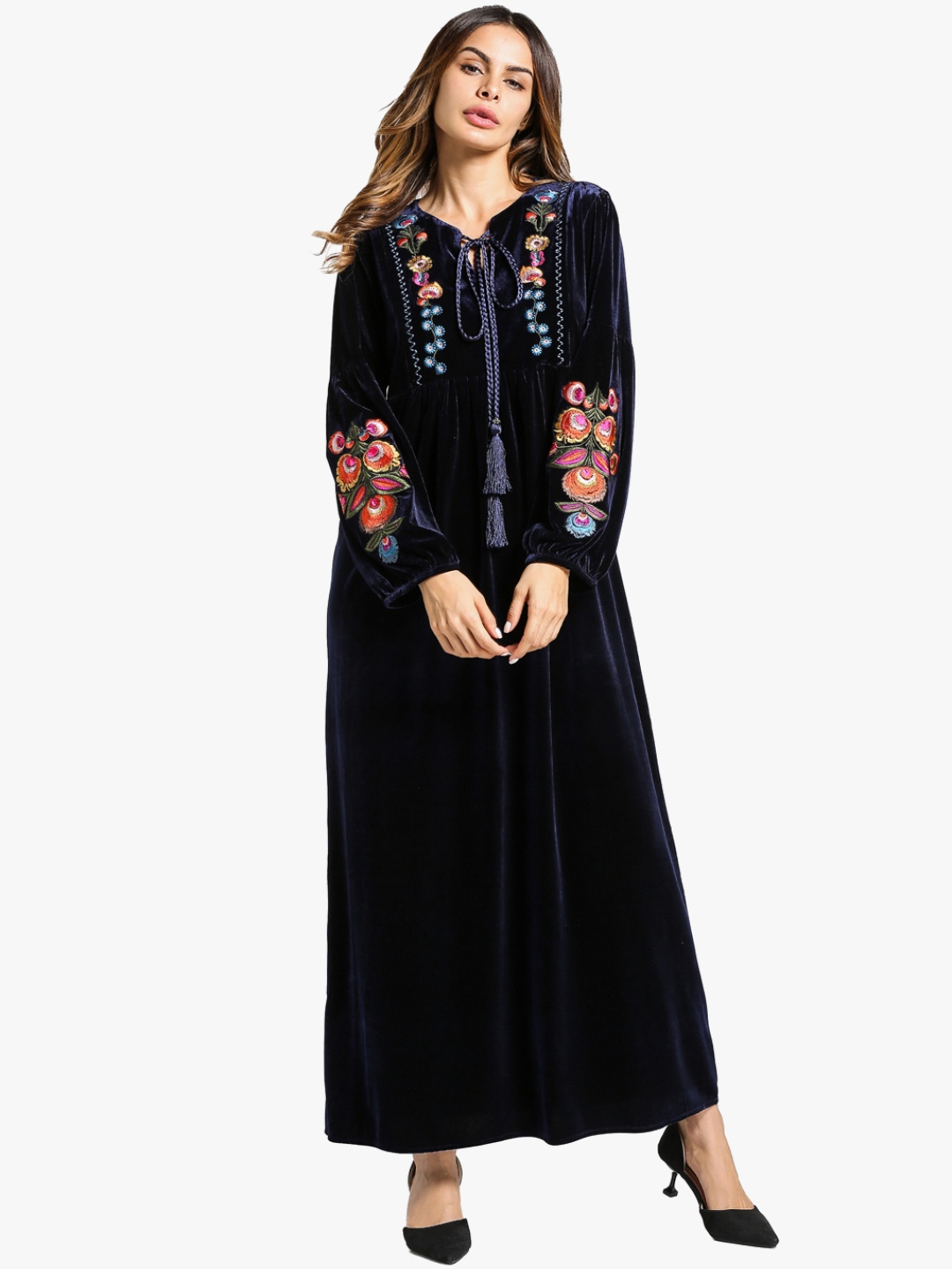 

Navy Blue Embroidered Maxi Dress