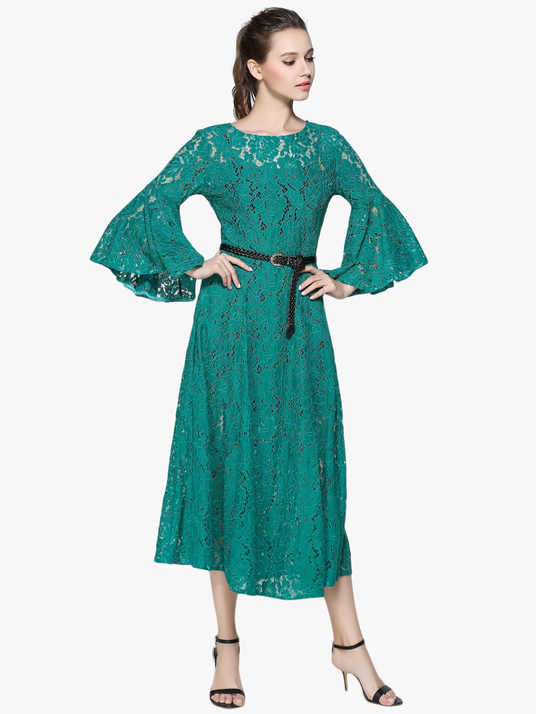 

JC Collection Women Green Lace A-Line Dress