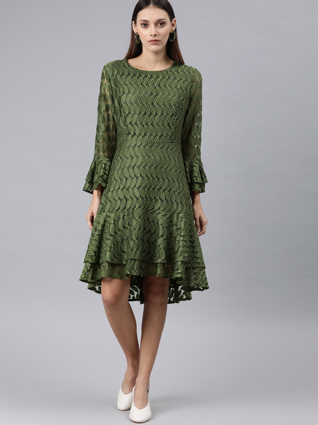 

JC Collection Women Olive Green Self Design A-Line Dress