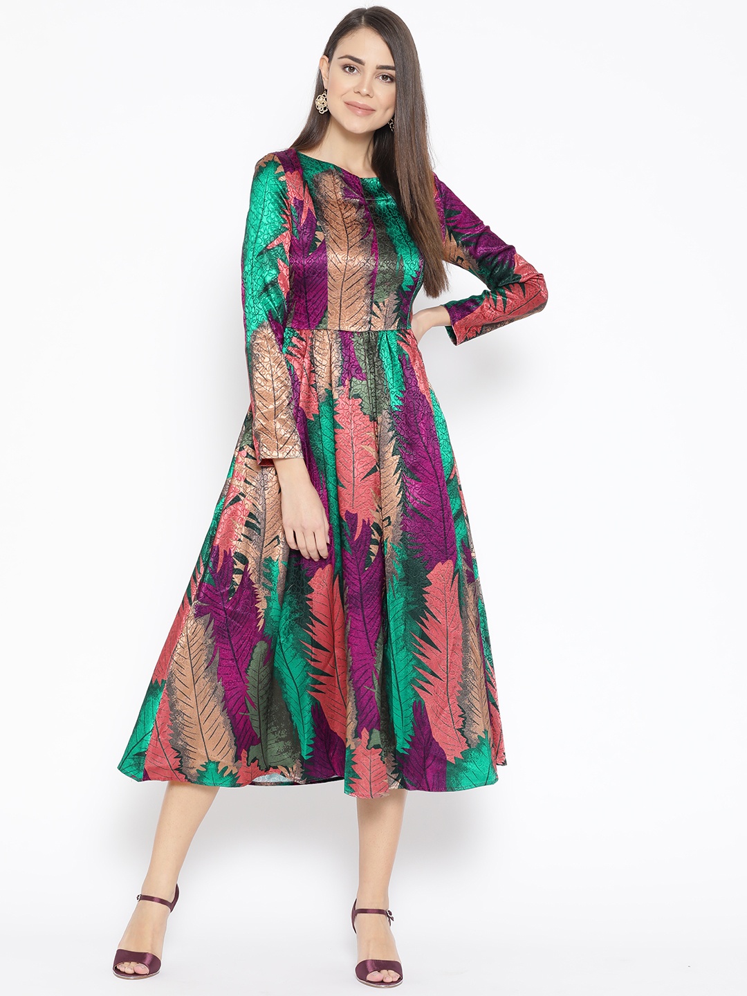

JC Collection Women Green Printed A-Line Dress