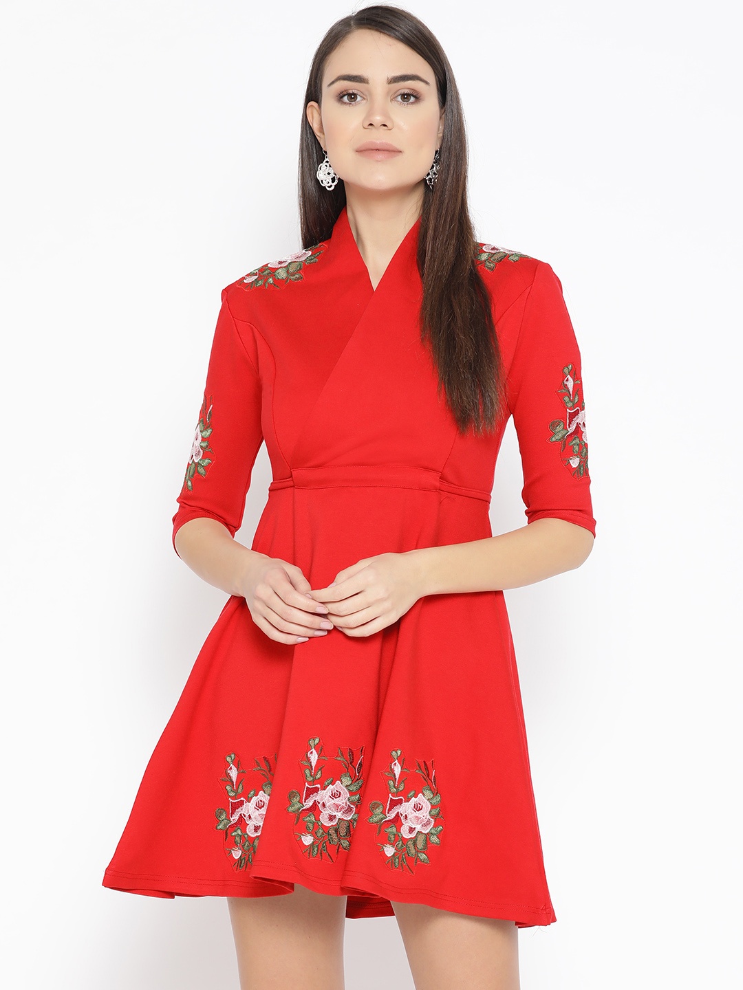 

JC Collection Women Red Solid Wrap Dress