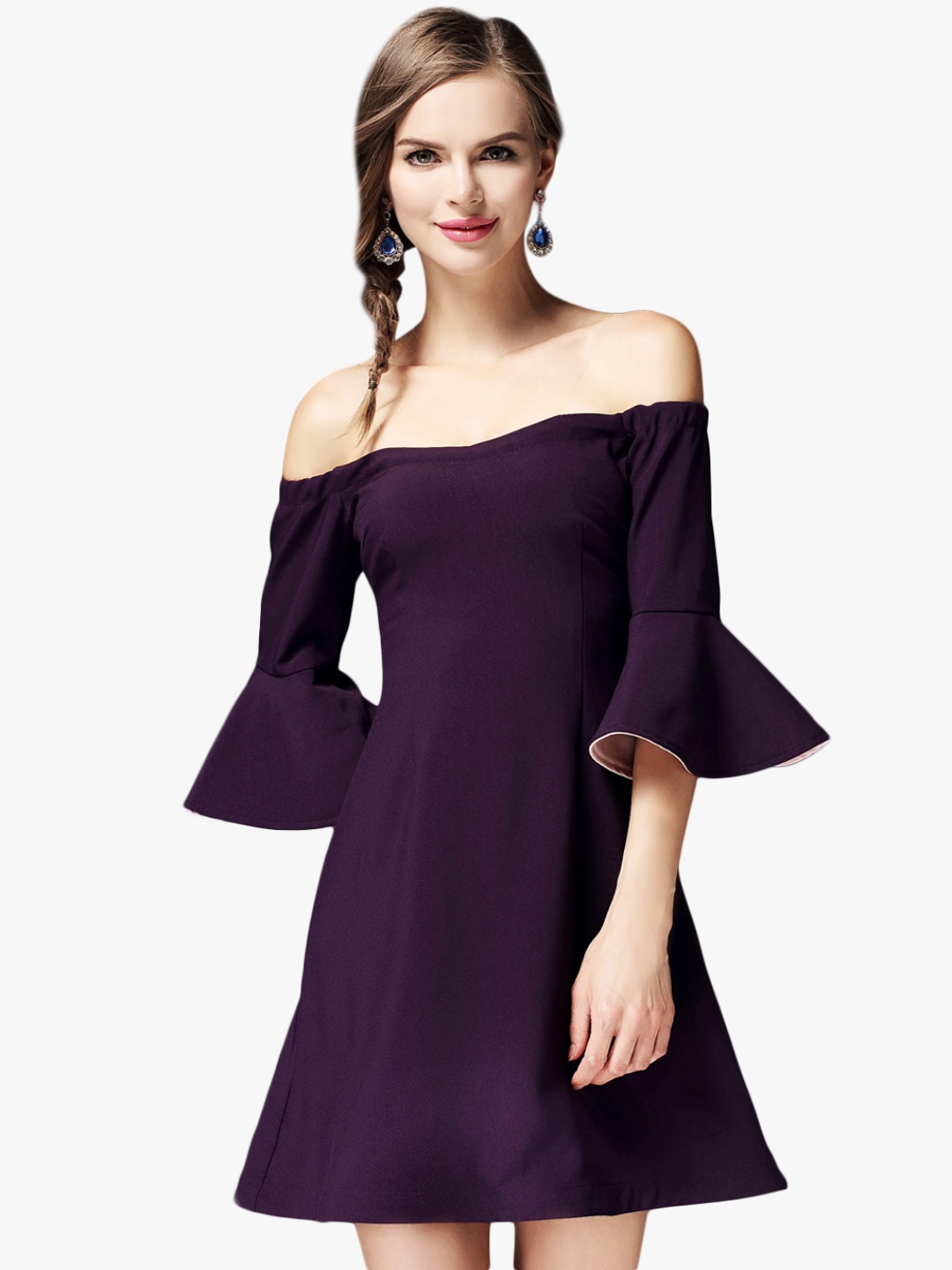 

JC Collection Women Purple Solid Off Shoulder A-Line Dress