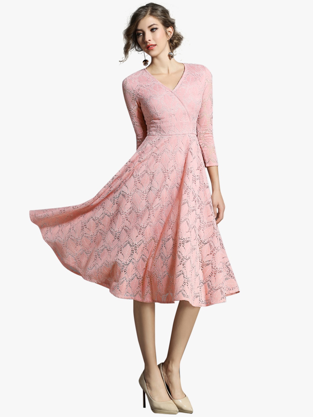 

JC Collection Women Pink Self-Design Lace Fit & Flare Dress