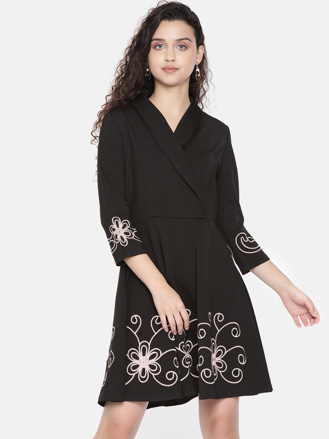 

JC Collection Women Black Embroidered Fit and Flare Dress