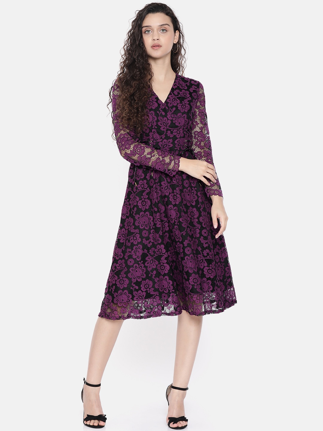 

JC Collection Women Purple Self Design Fit and Flare Dress