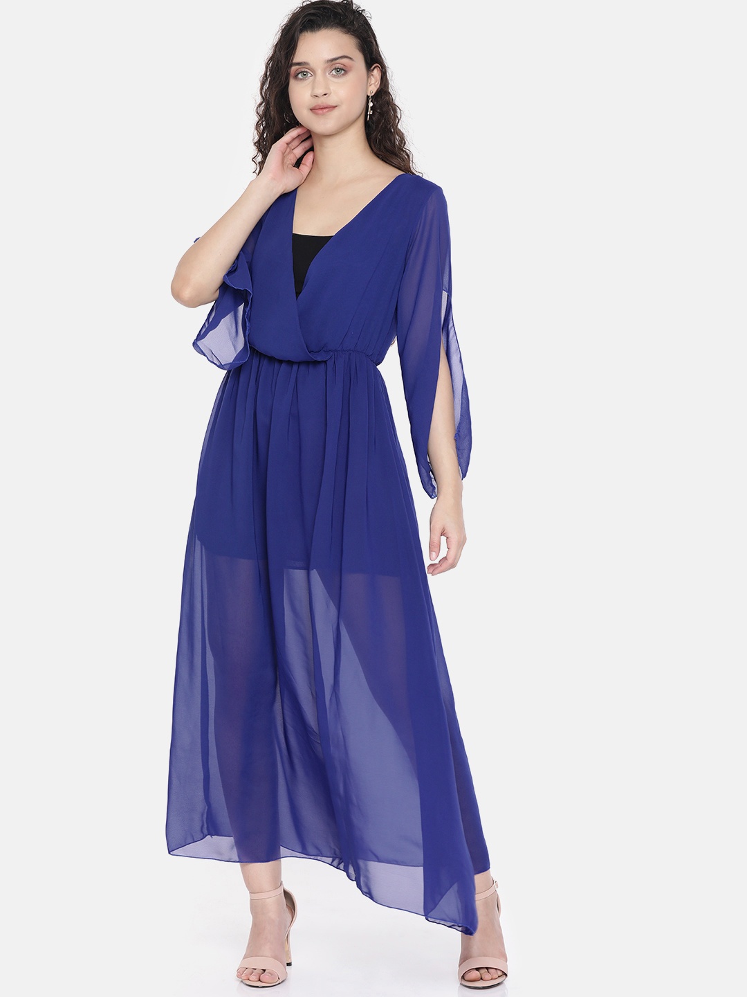 

JC Collection Women Blue Solid Fit and Flare Dress With Slit Sleeves