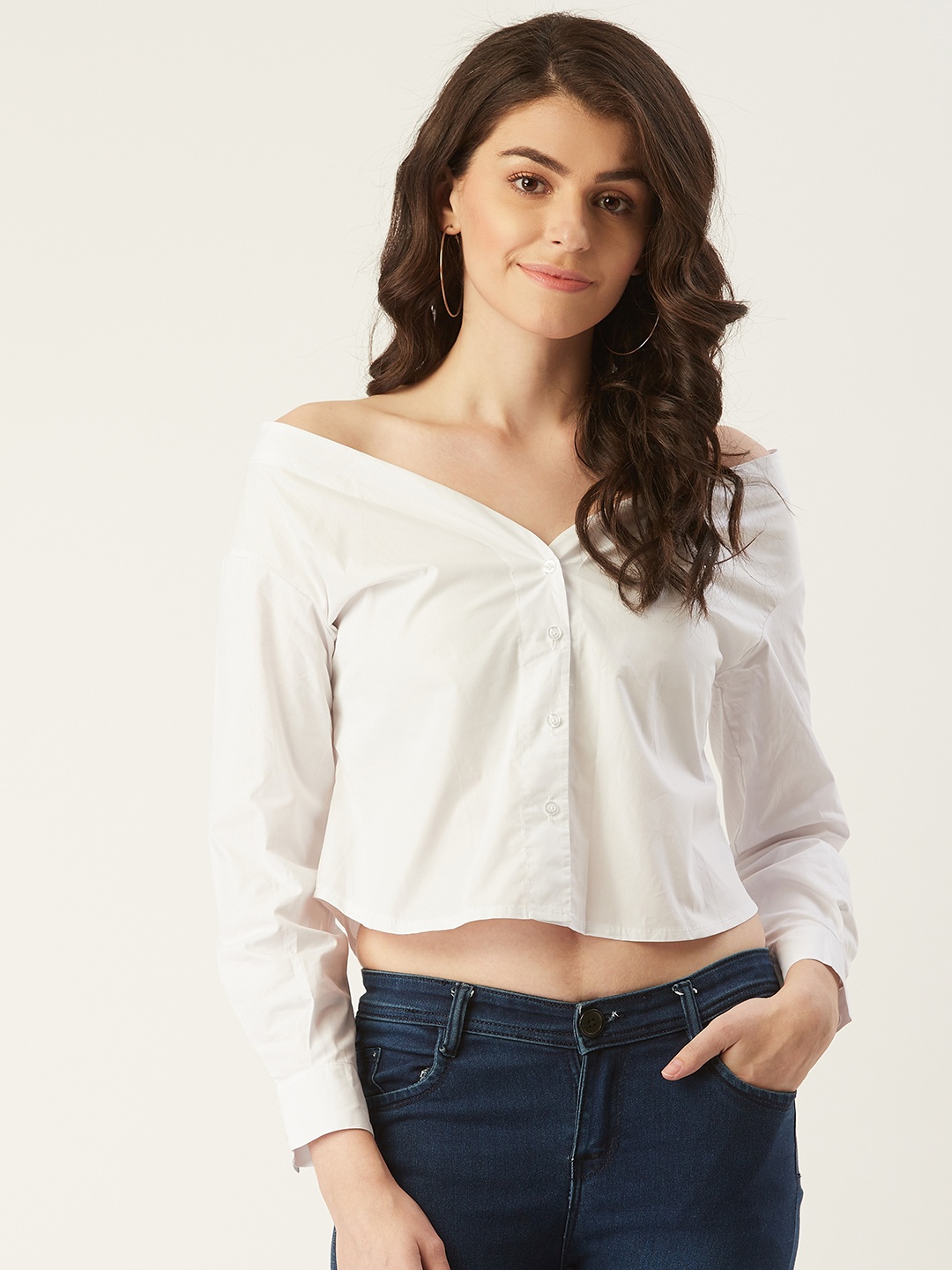 

JC Collection Women White Solid Off Shoulder Crop Top