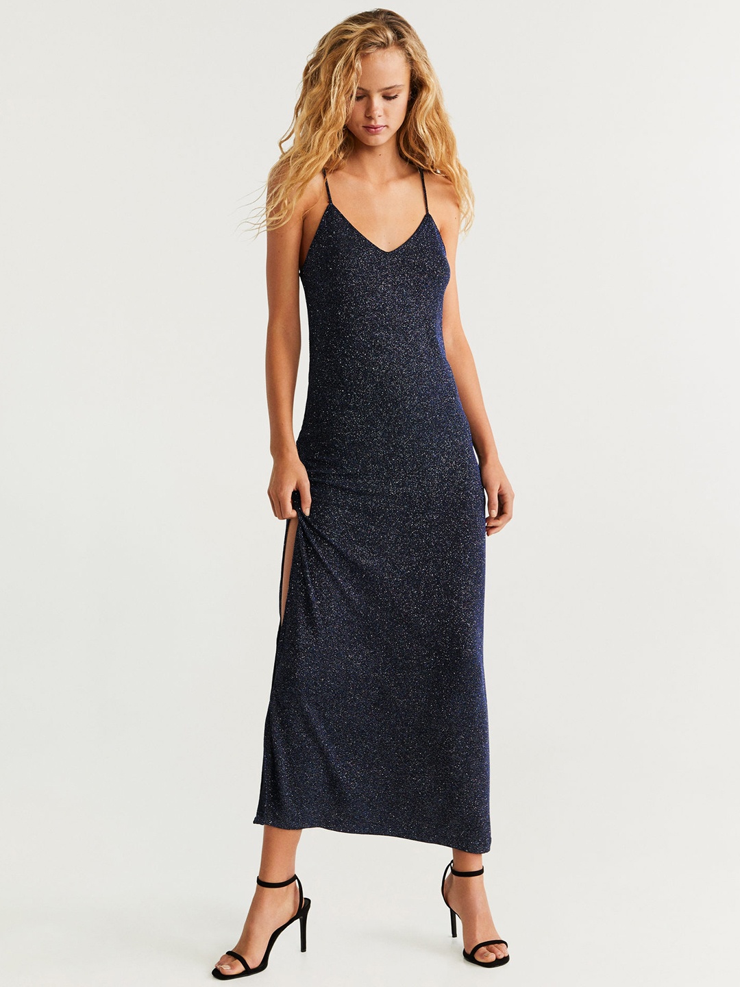 

MANGO Women Navy Blue Shimmer Maxi Dress