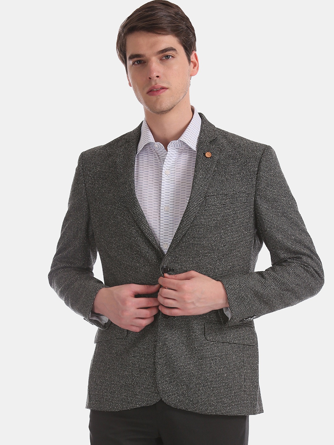 

Arrow New York Men Grey Self-Design Single-Breasted Formal Blazer, Black