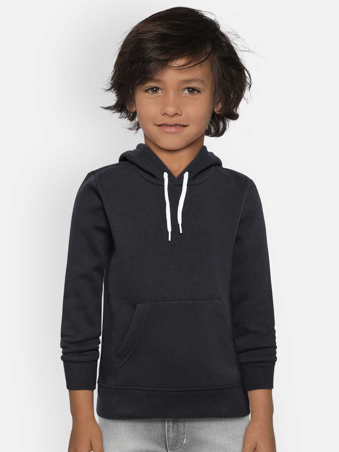 

Fox Boys Navy Blue Solid Hooded Sweatshirt