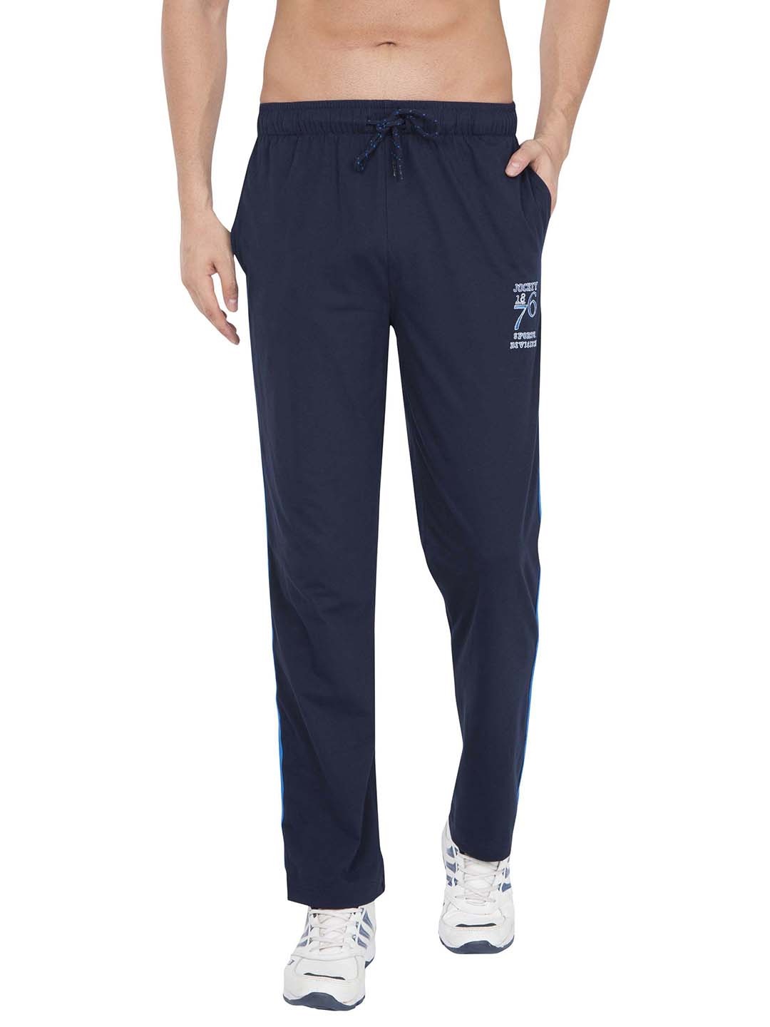 

Jockey Men Navy Blue Melange Straight Fit Solid Athleisure Track Pants