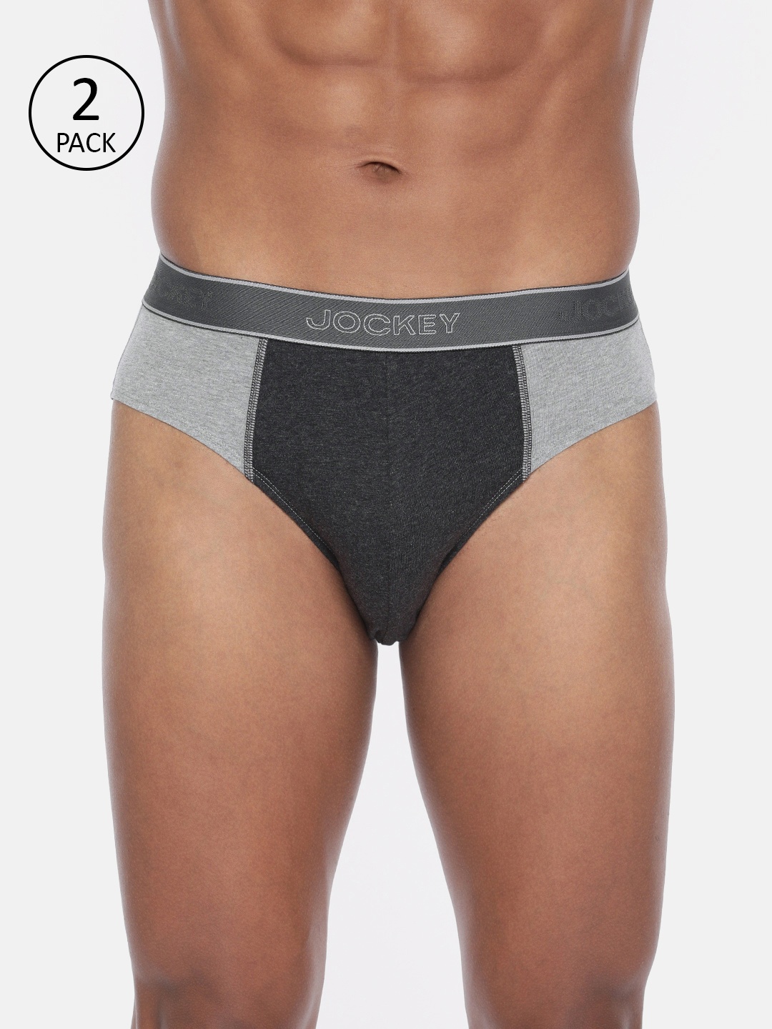 

Jockey Grey Melange & Black Colourblocked Men Fusion Briefs 1011-0205