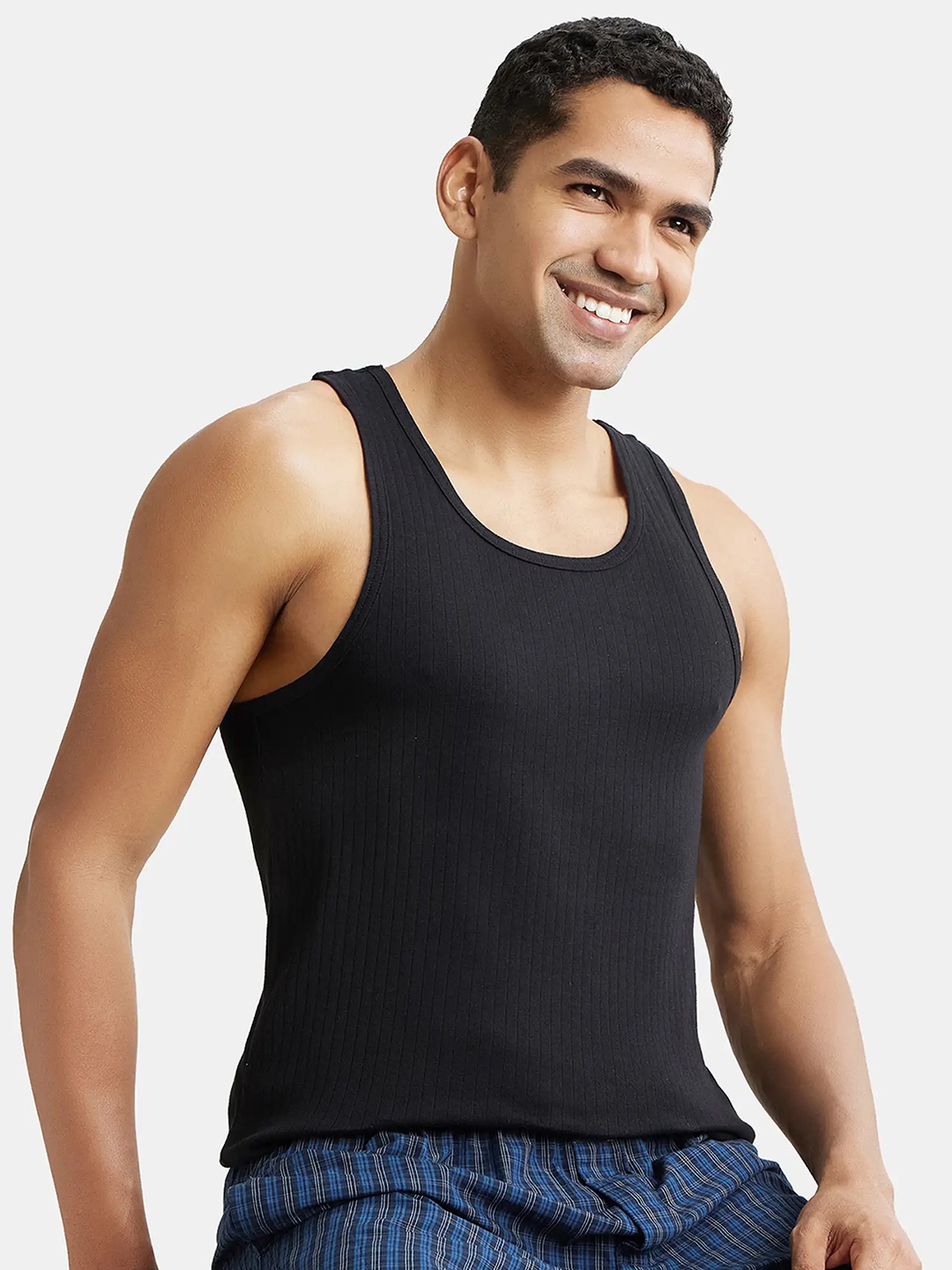 

Jockey Combed Cotton Rib Round Neck with Racer Back Gym Vest-9922, Black