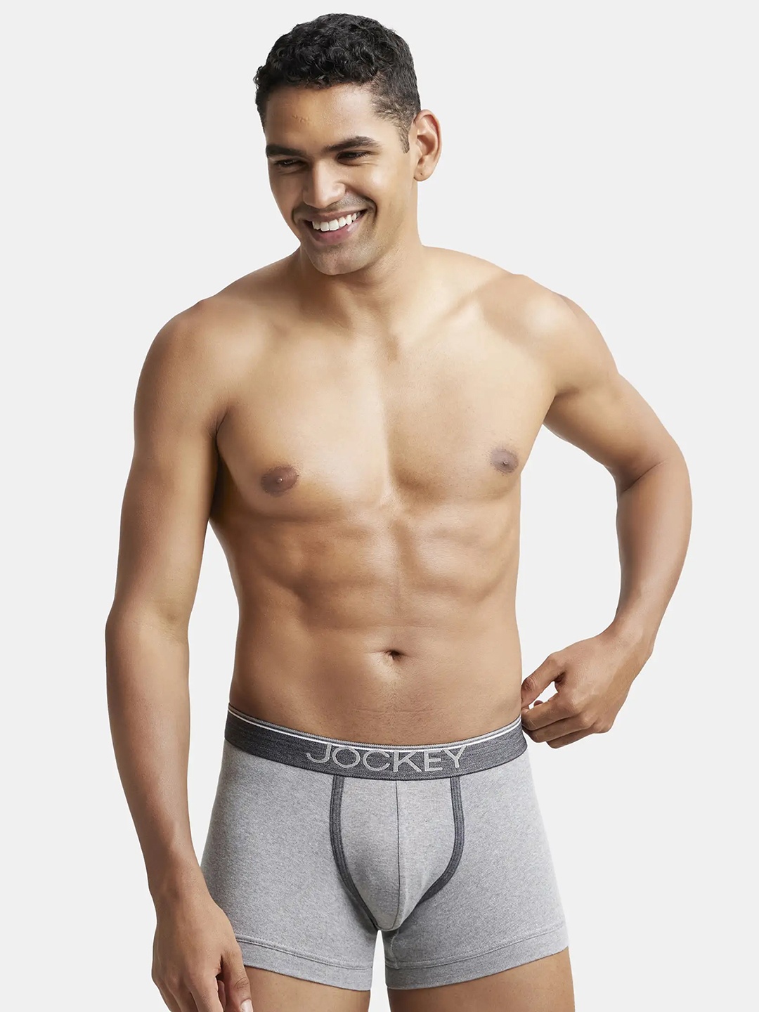 

Jockey Combed Cotton Rib Trunk with Ultrasoft Waistband-8015, Grey melange