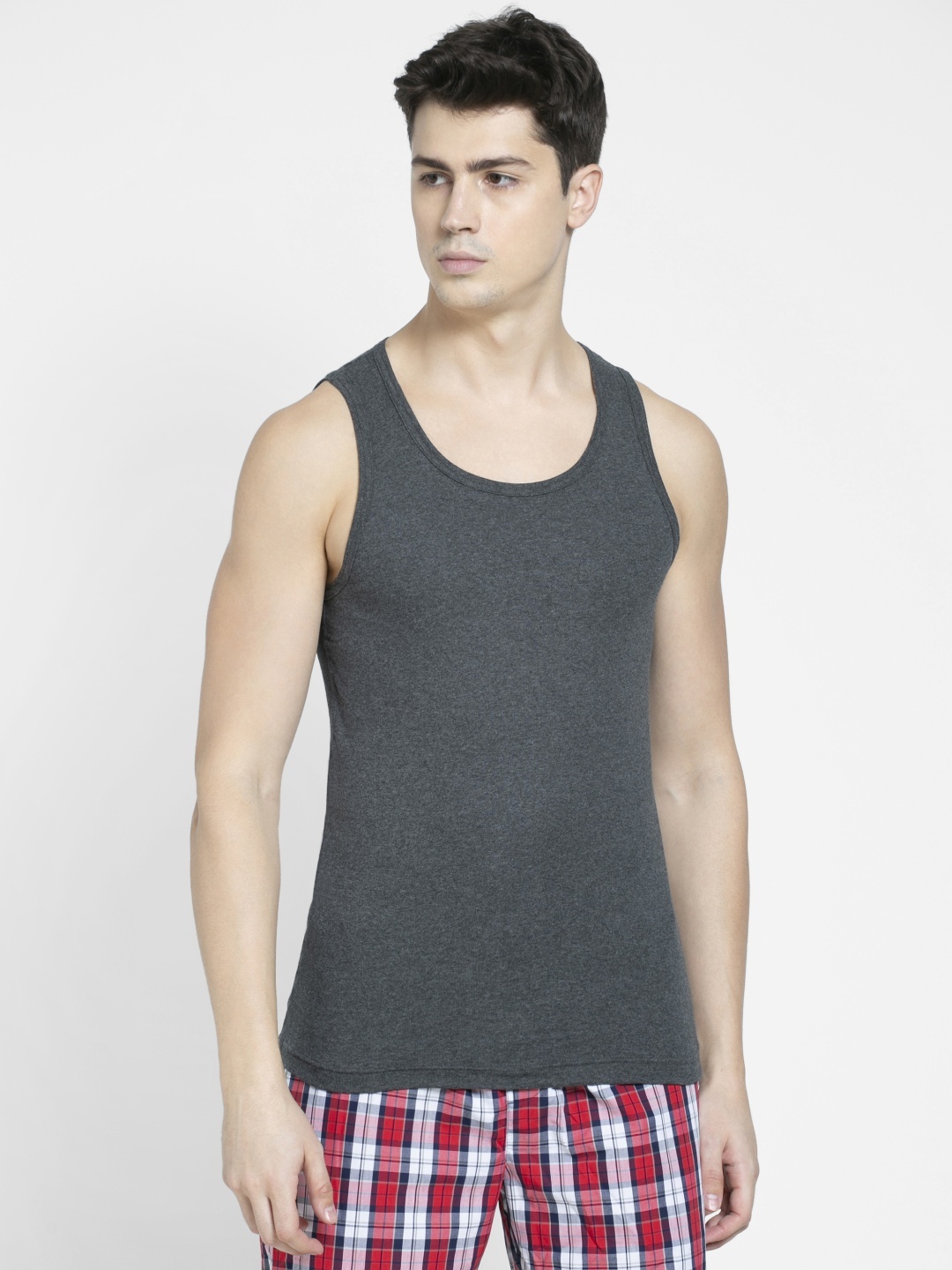 

Jockey Men Charcoal Grey Solid Pure Cotton Innerwear Gym Vest