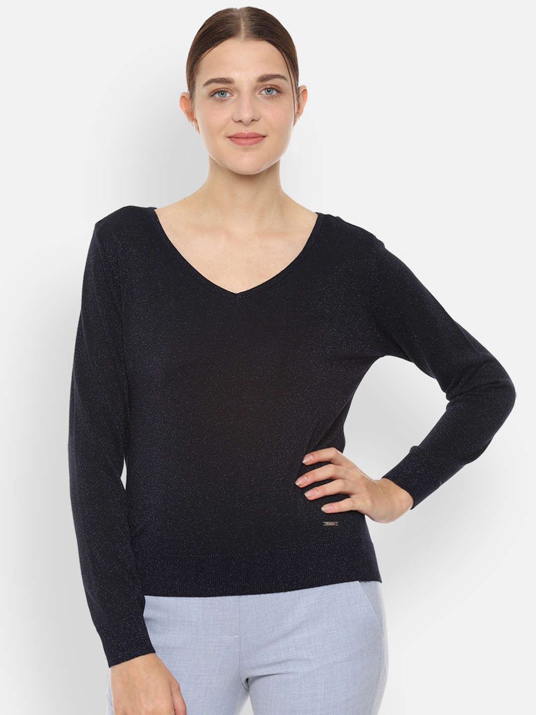 

Van Heusen Woman Navy Blue Solid Shimmery Pullover