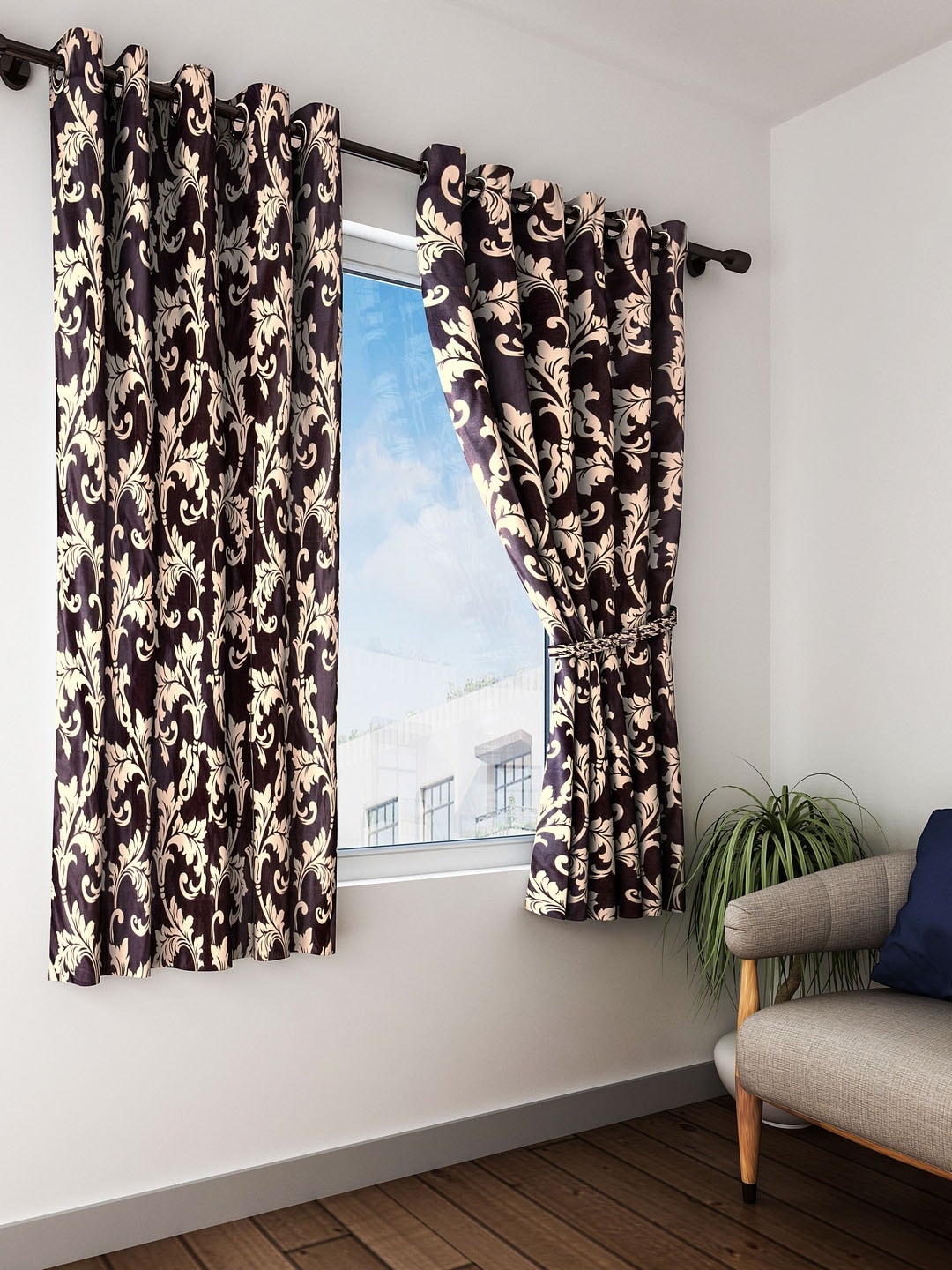 

Home Sizzler Brown & Beige Set of 2 Window Curtains