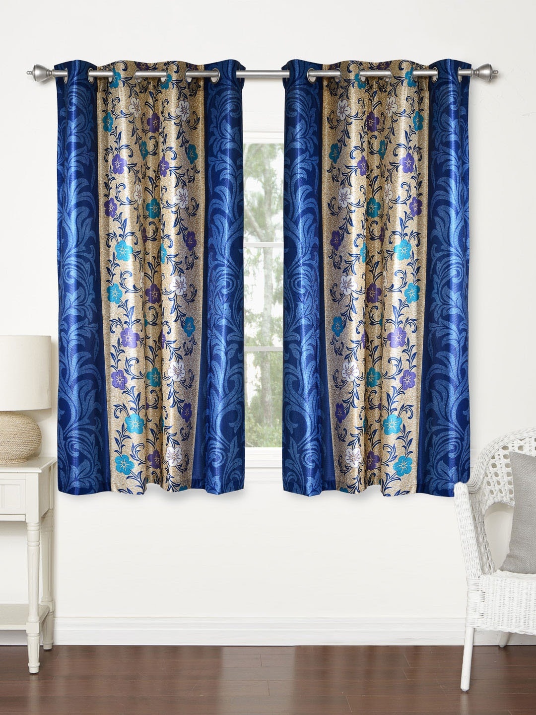 

Home Sizzler Blue & Beige Set of 2 Window Curtains