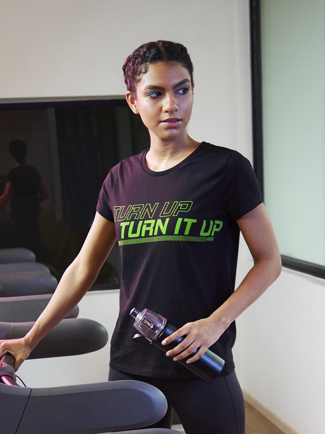 

HRX by Hrithik Roshan Women Black Printed Round Neck Running Pure Cotton T-shirt
