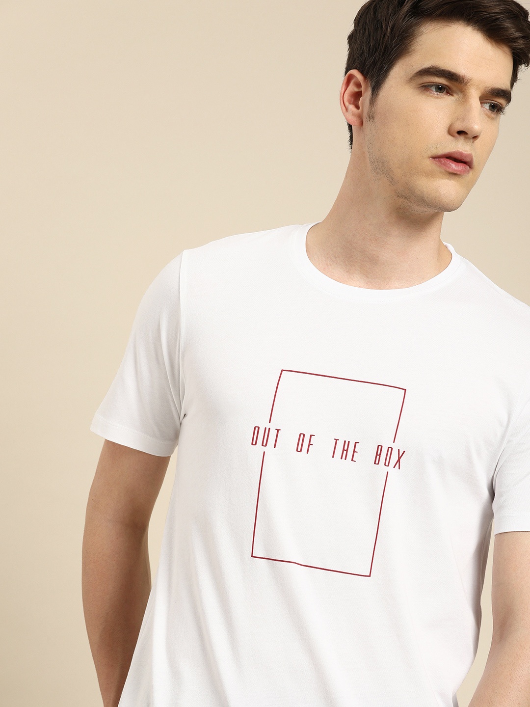 

ether Men White Printed Round Neck Pure Cotton T-shirt
